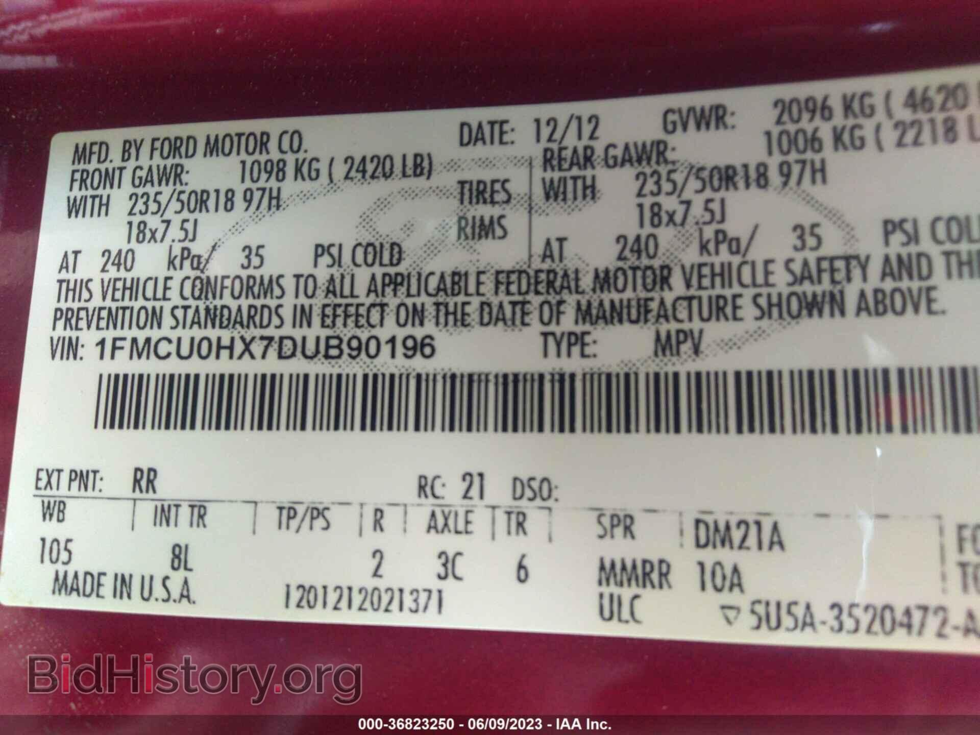 2013 FORD ESCAPE - VIN: 1FMCU0HX7DUB90196 - Фото 9