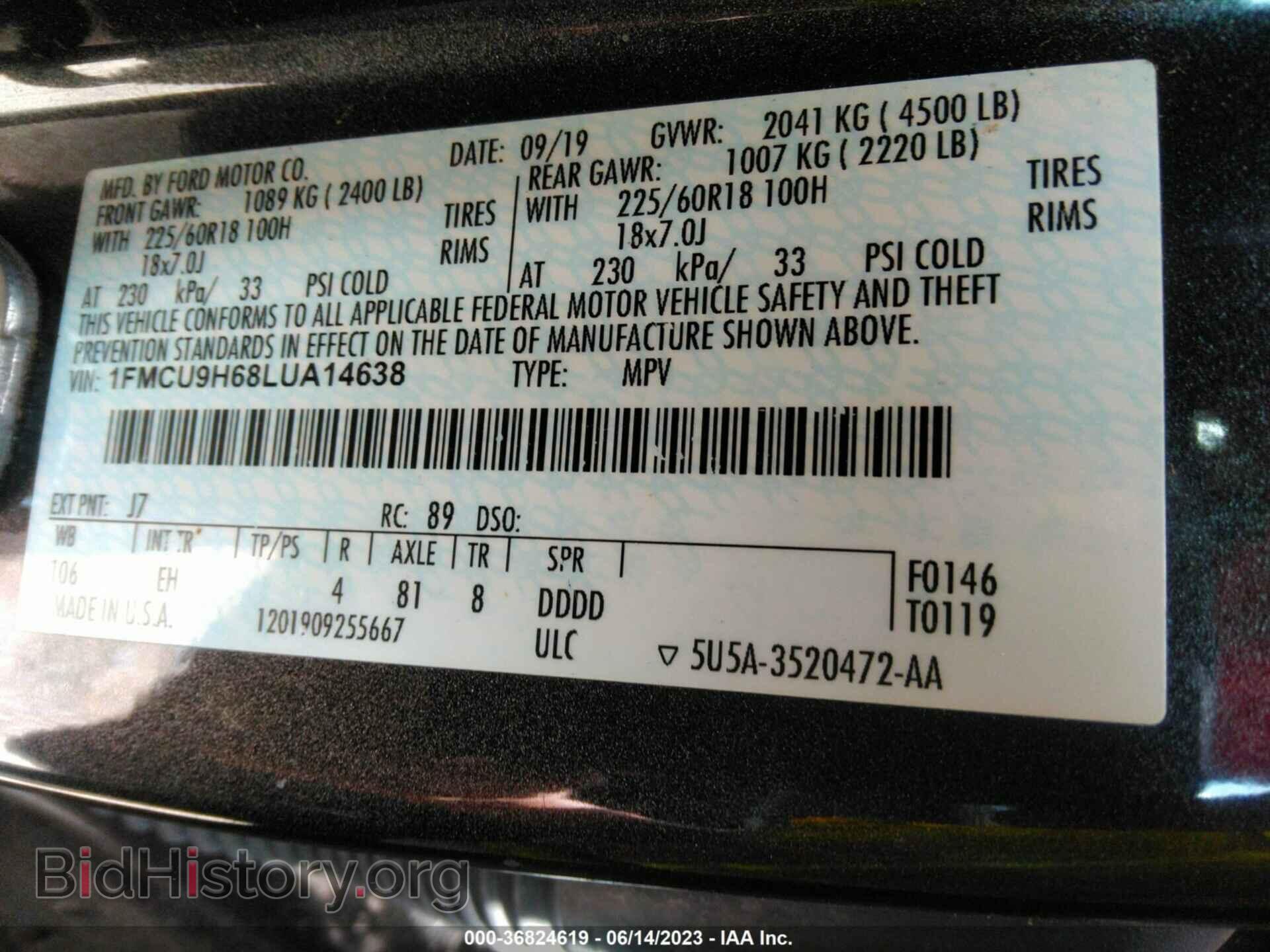 2020 FORD ESCAPE - VIN: 1FMCU9H68LUA14638 - Photo 9
