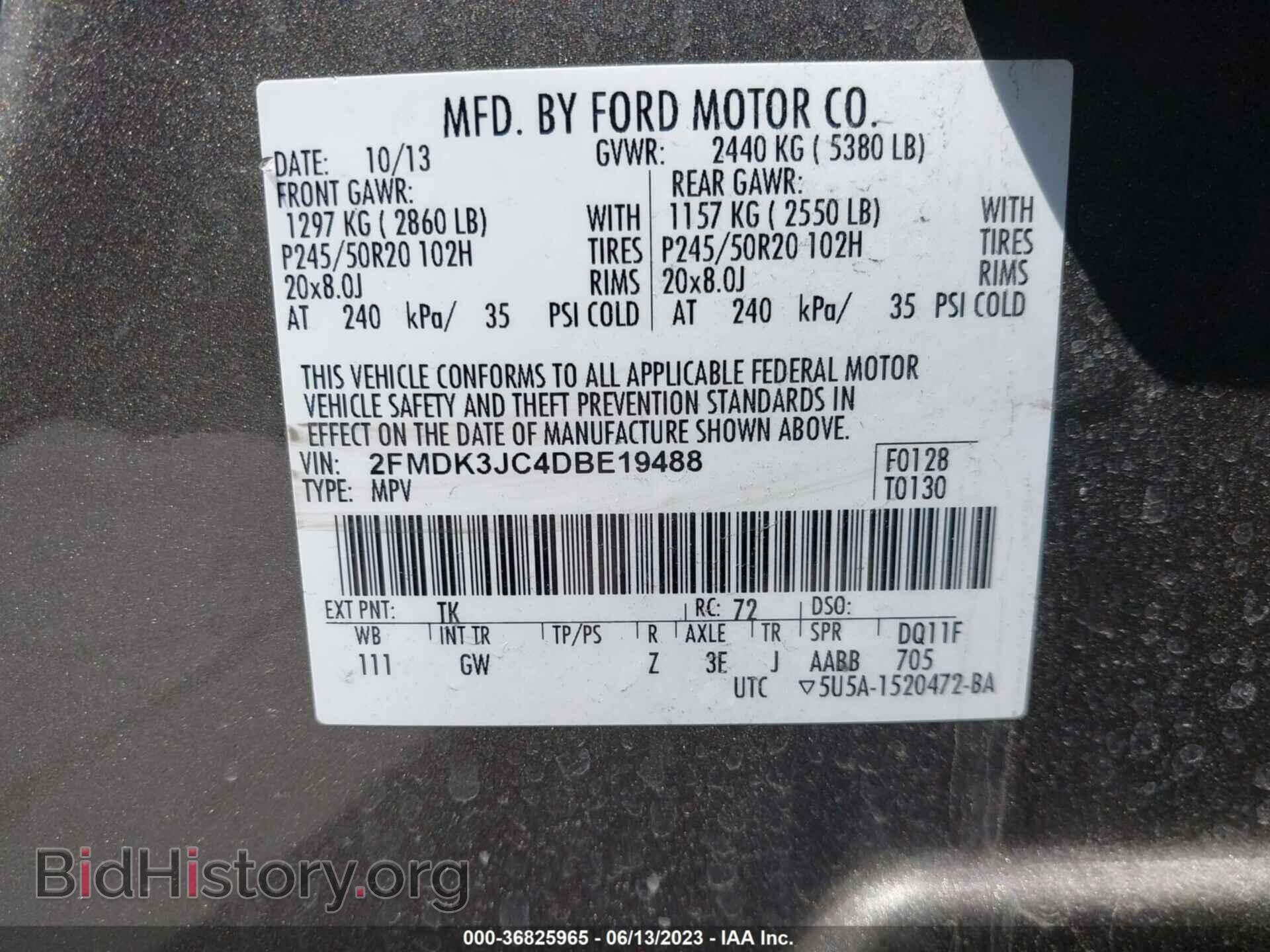2013 FORD EDGE - VIN: 2FMDK3JC4DBE19488 - Photo 9