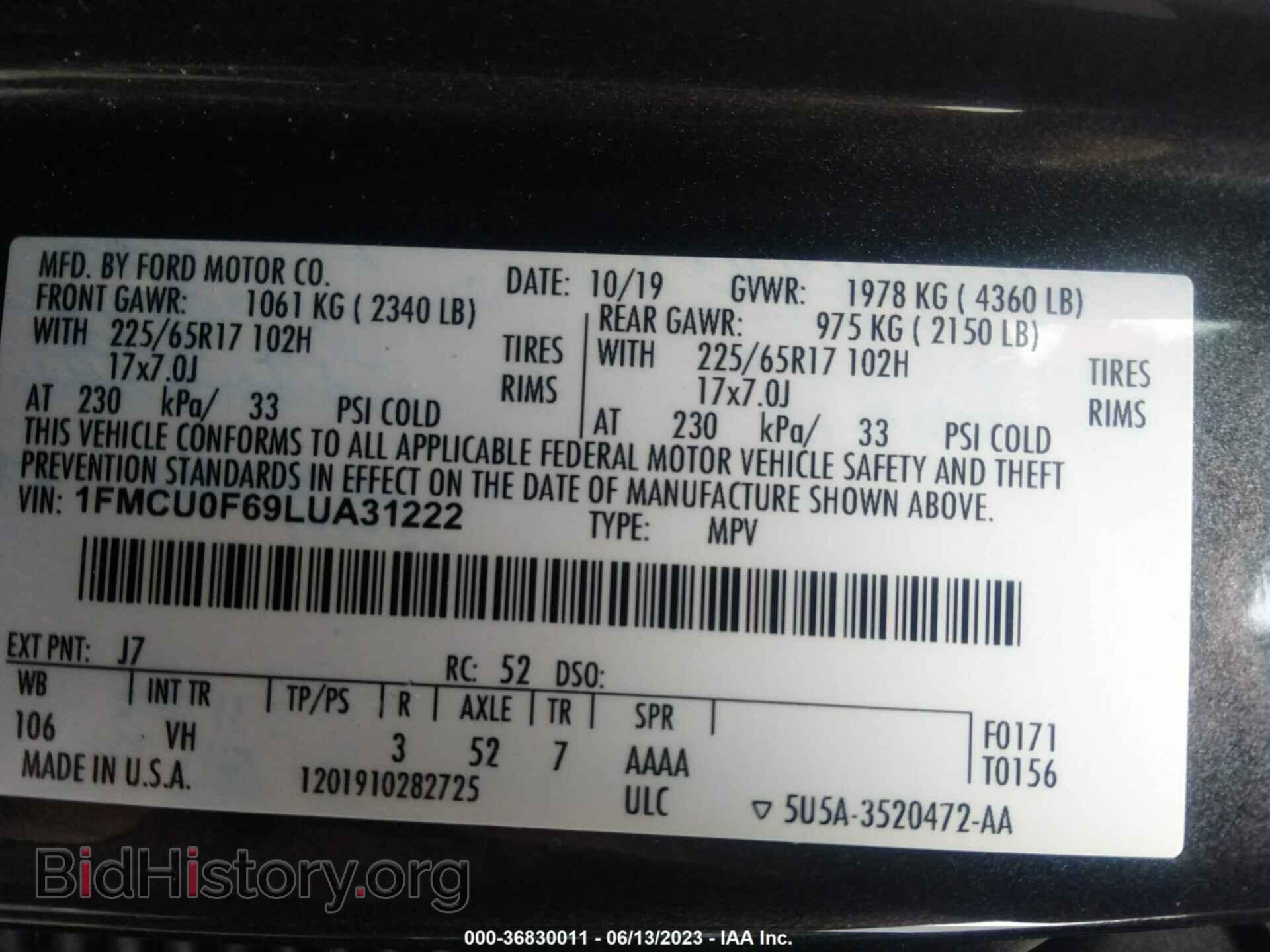 2020 FORD ESCAPE - VIN: 1FMCU0F69LUA31222 - Photo 9
