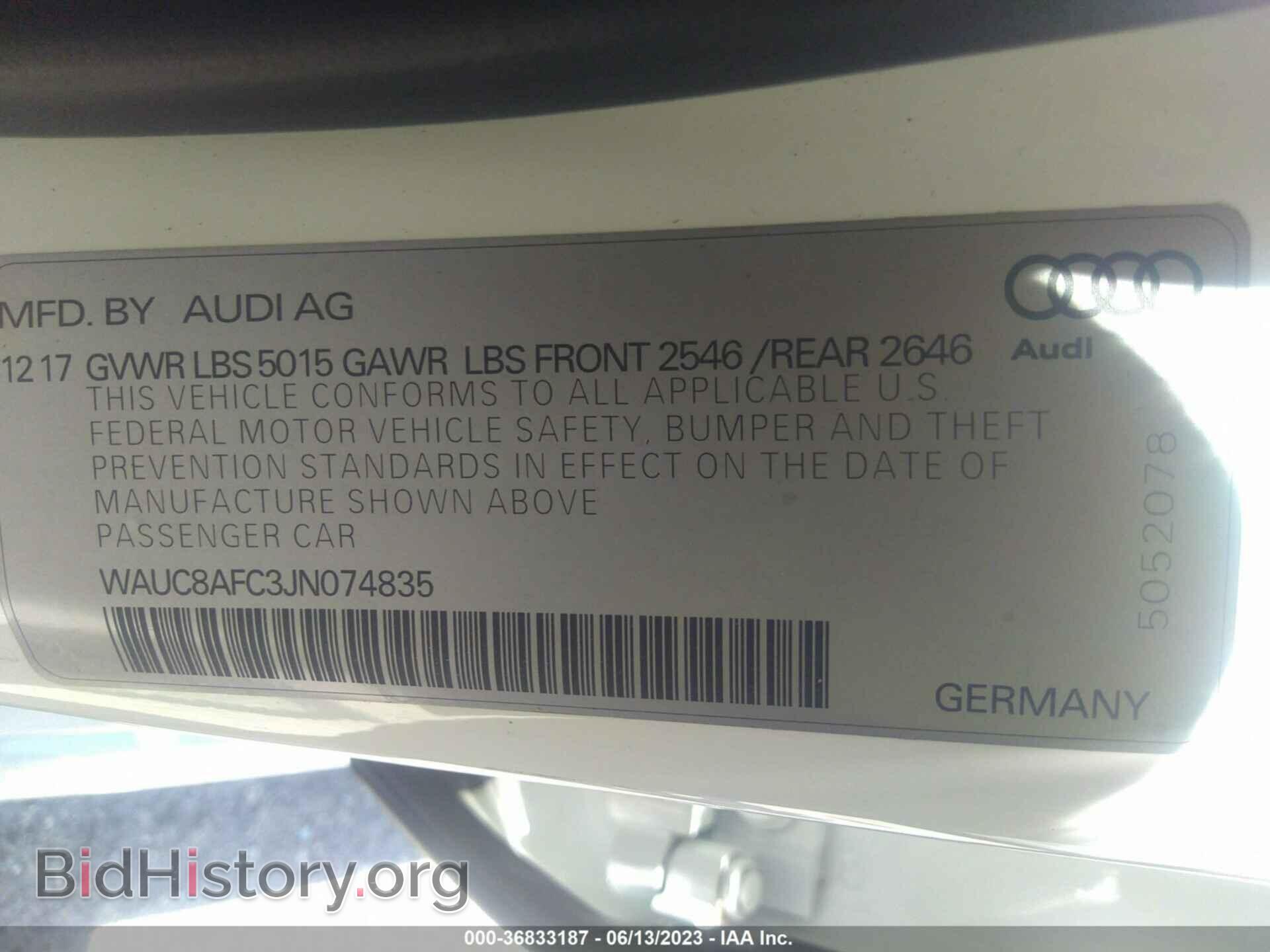 2018 AUDI A6 - VIN: WAUC8AFC3JN074835 - Фото 9