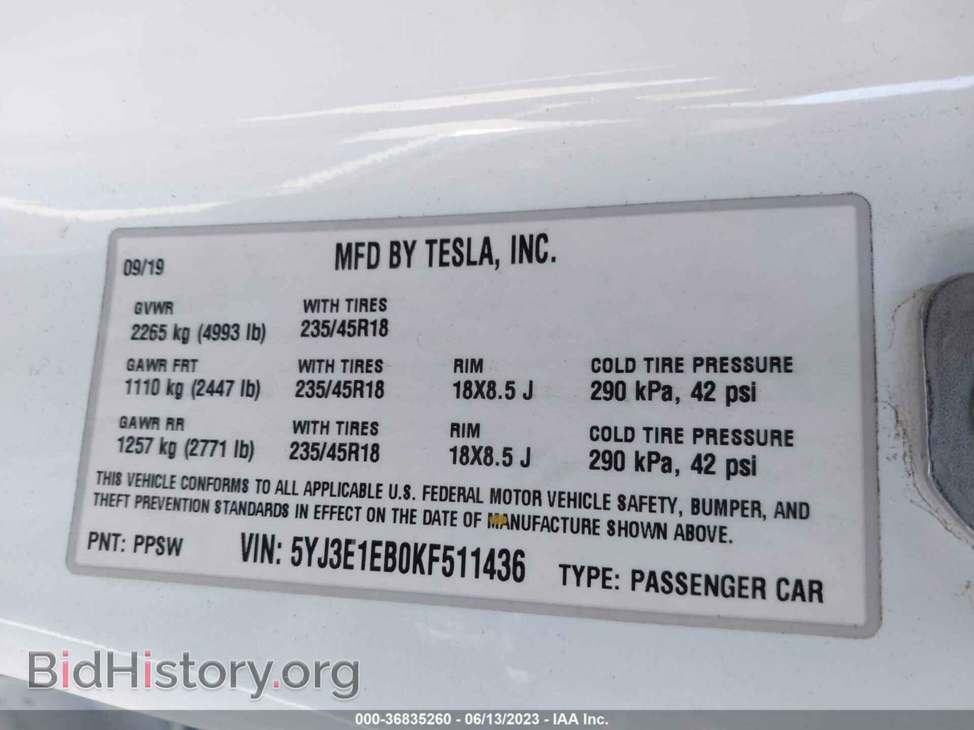 2019 TESLA MODEL 3 - VIN: 5YJ3E1EB0KF511436 - Фото 9