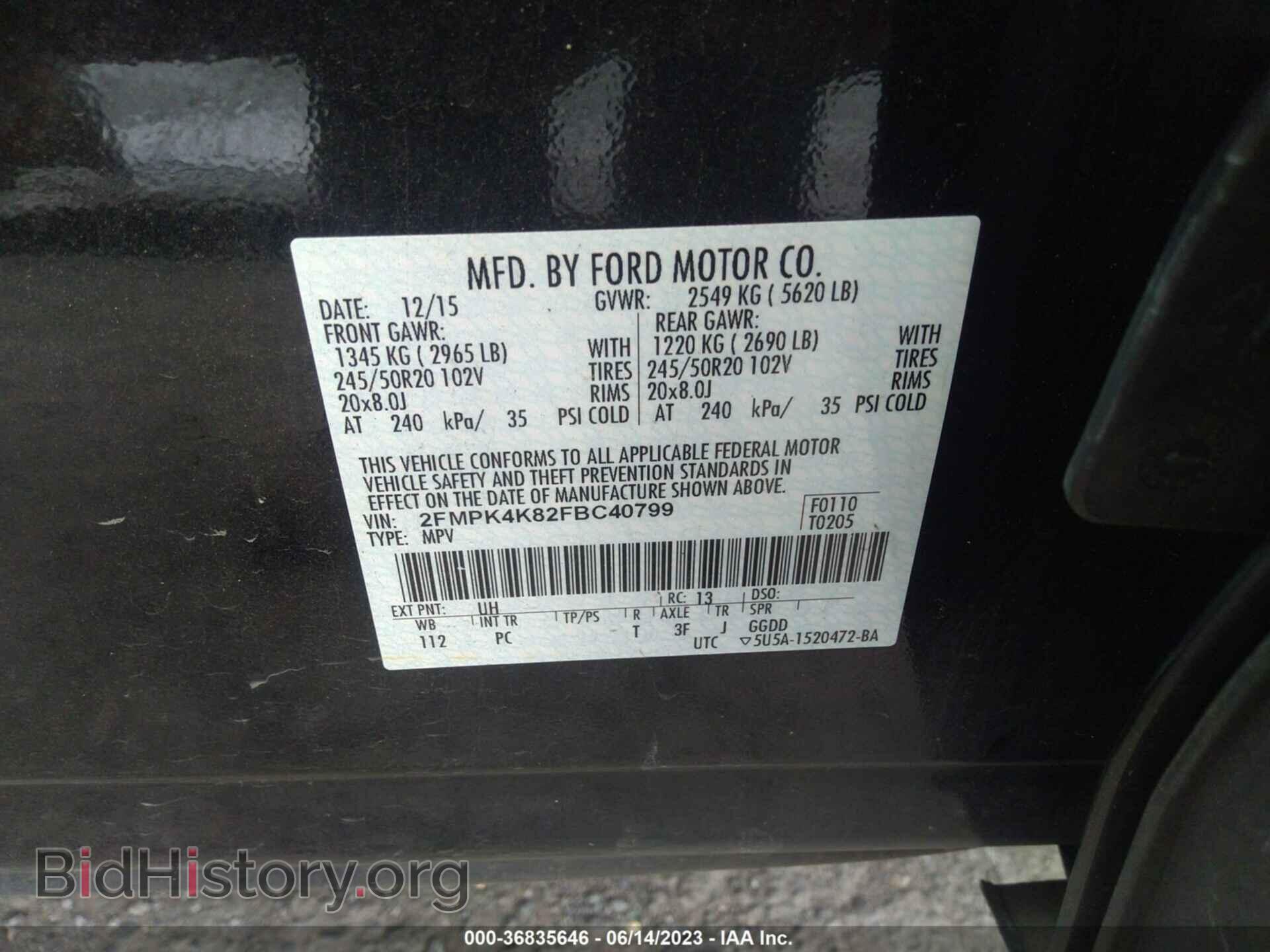 2015 FORD EDGE - VIN: 2FMPK4K82FBC40799 - Photo 9