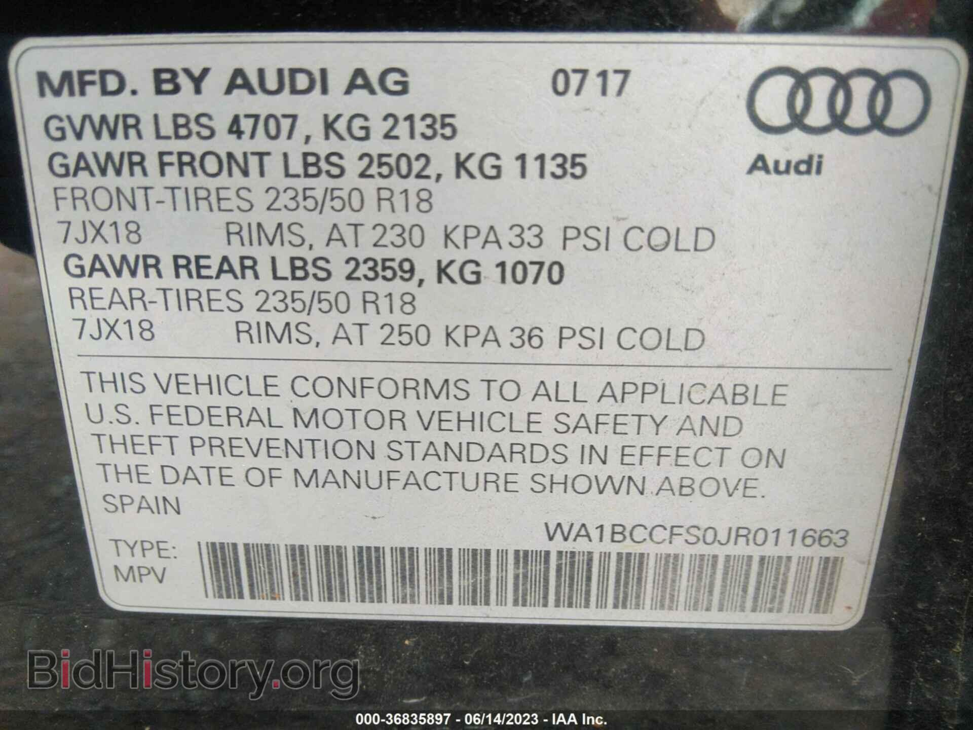2018 AUDI Q3 - VIN: WA1BCCFS0JR011663 - Фото 9