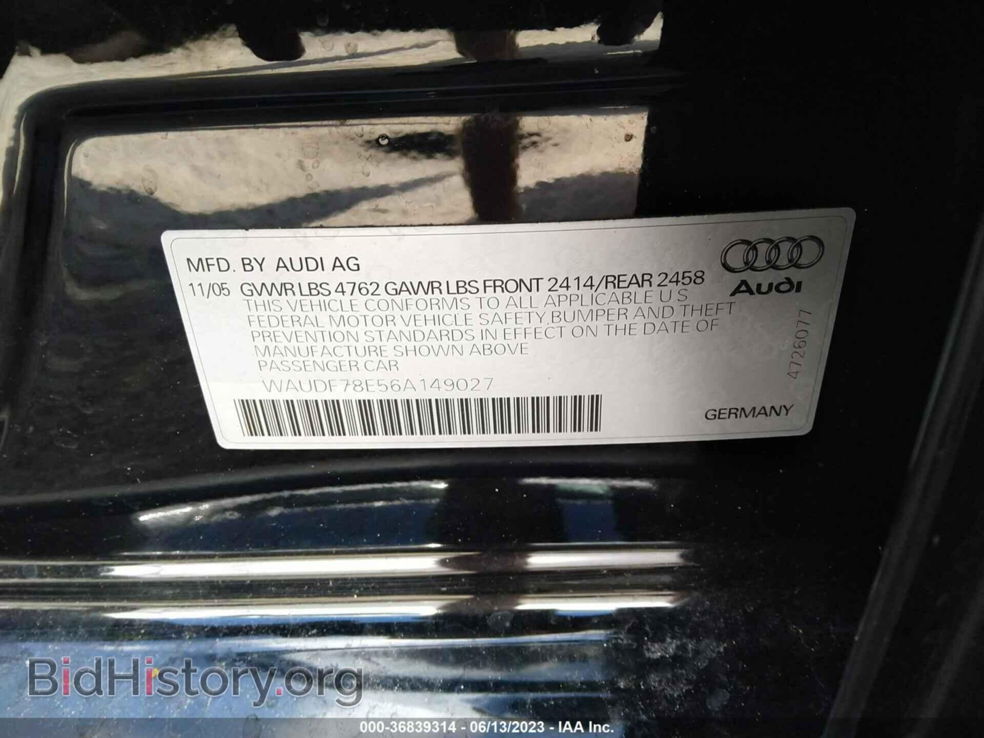 2006 AUDI A4 - VIN: WAUDF78E56A149027 - Фото 9