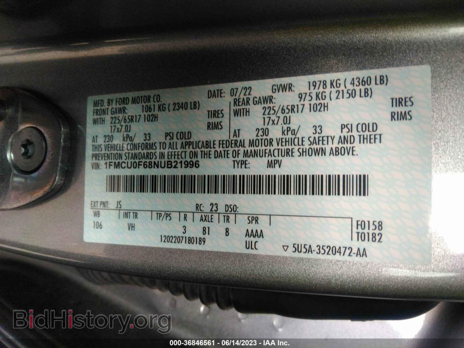 2022 FORD ESCAPE - VIN: 1FMCU0F68NUB21996 - Фото 9