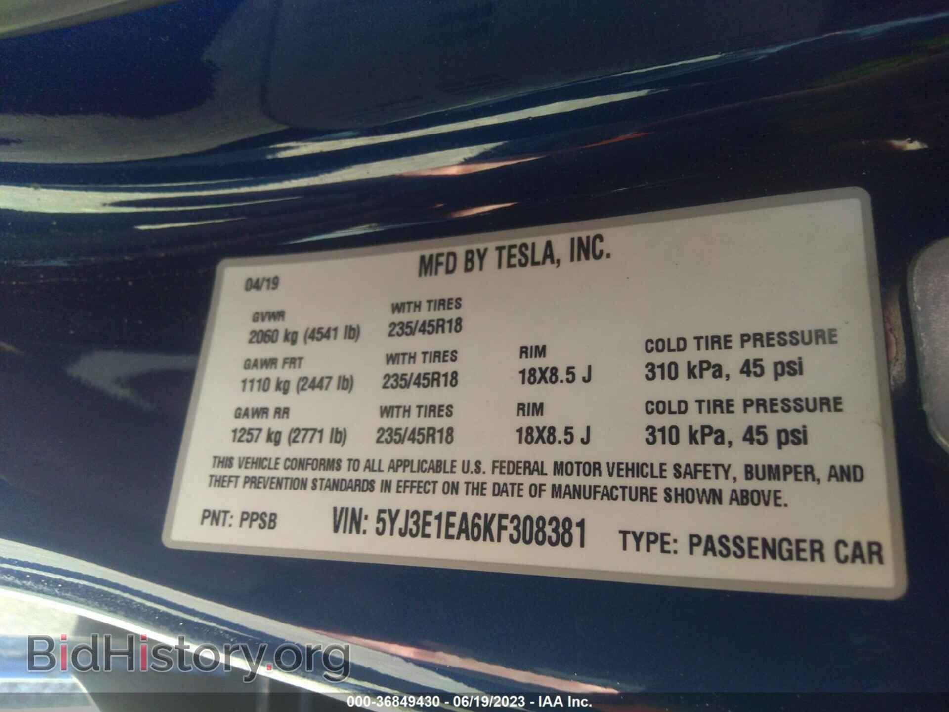 2019 TESLA MODEL 3 - VIN: 5YJ3E1EA6KF308381 - Фото 9