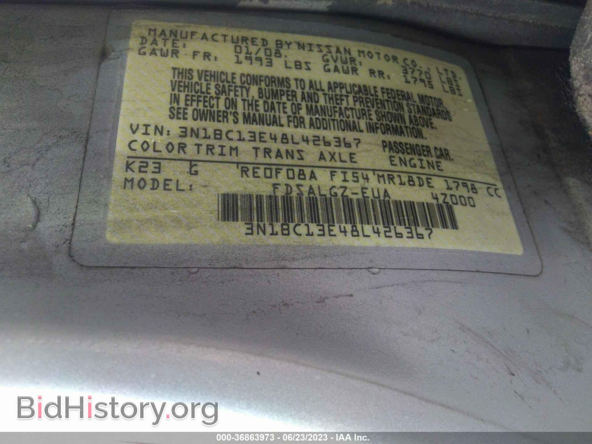 2008 NISSAN VERSA - VIN: 3N1BC13E48L426367 - Фото 9