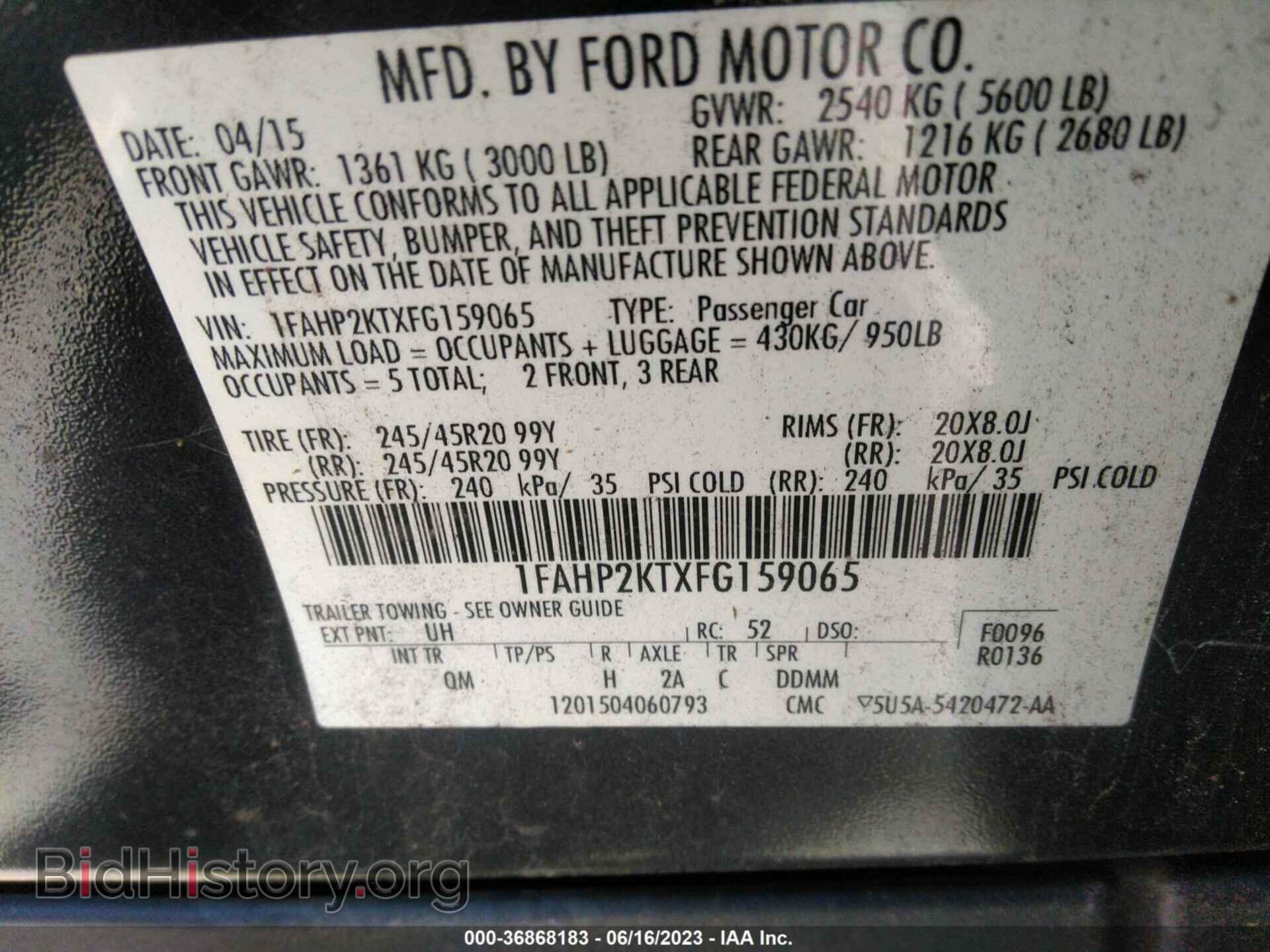 2015 FORD TAURUS - VIN: 1FAHP2KTXFG159065 - Фото 9