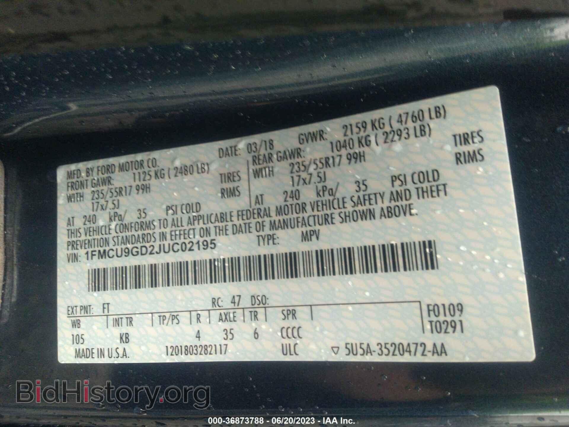 2018 FORD ESCAPE - VIN: 1FMCU9GD2JUC02195 - Photo 9