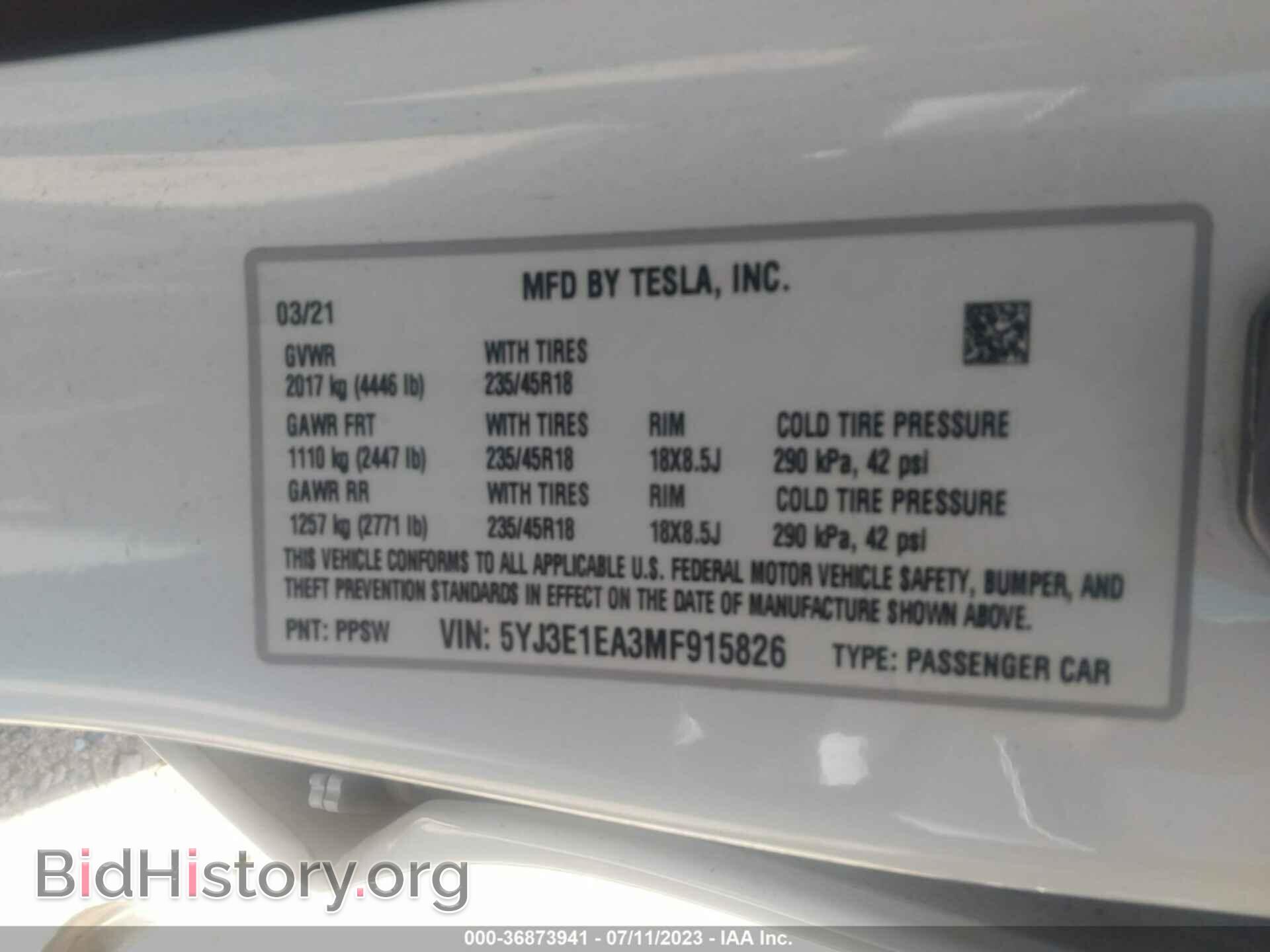 2021 TESLA MODEL 3 - VIN: 5YJ3E1EA3MF915826 - Фото 9