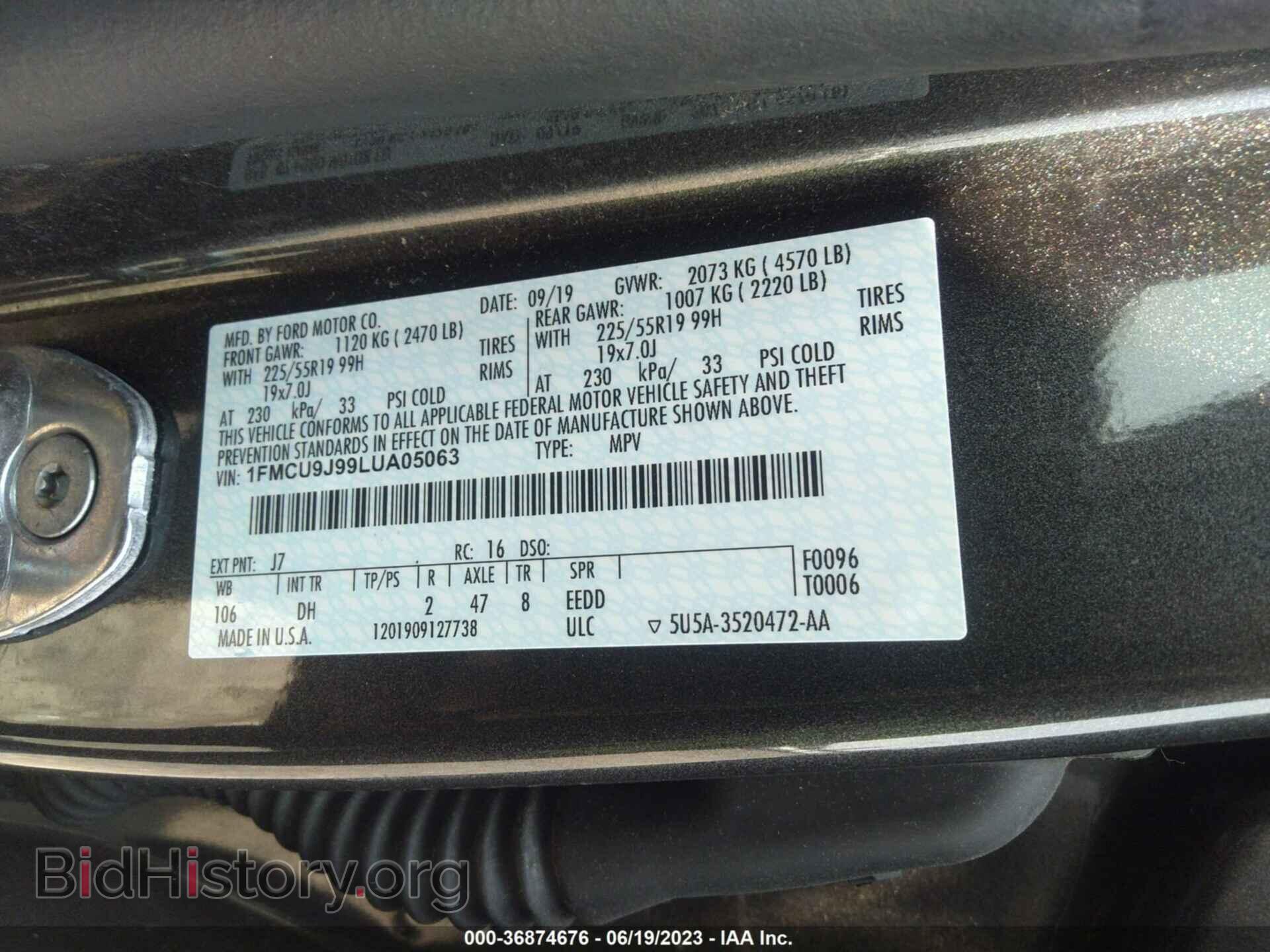 2020 FORD ESCAPE - VIN: 1FMCU9J99LUA05063 - Фото 9