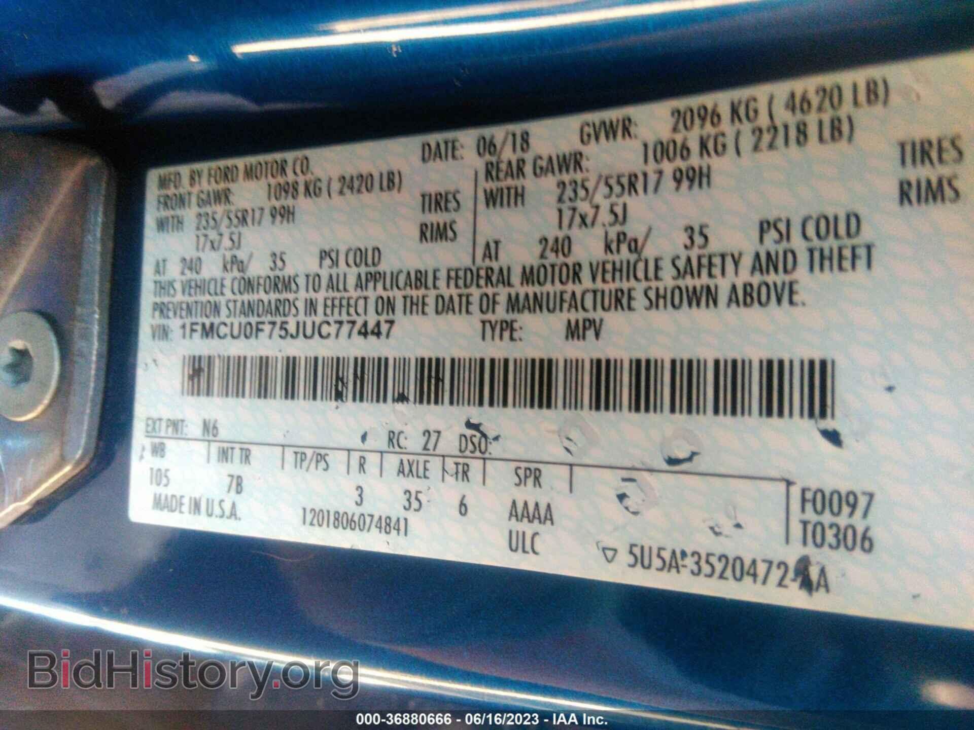 2018 FORD ESCAPE - VIN: 1FMCU0F75JUC77447 - Фото 9