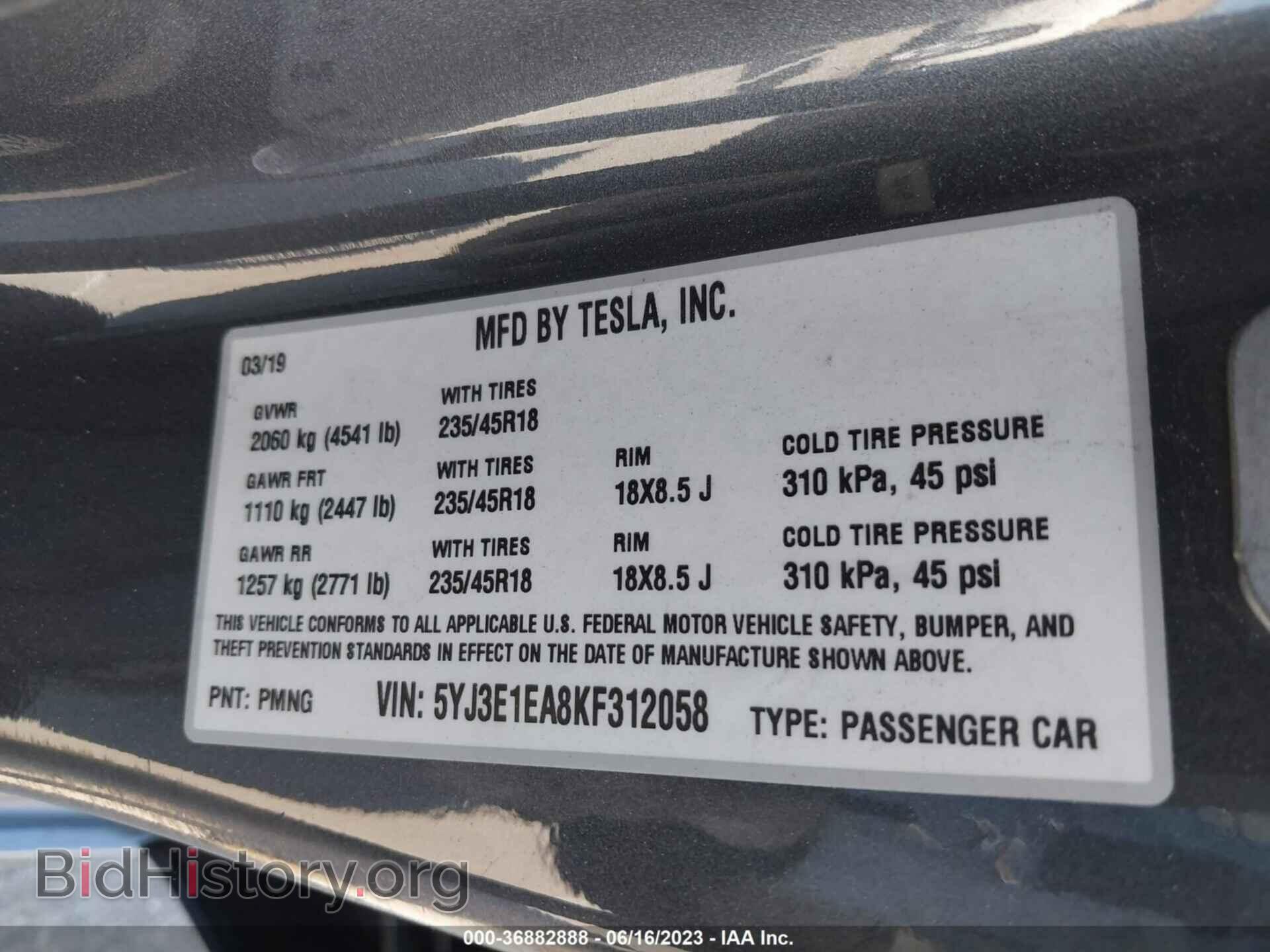 2019 TESLA MODEL 3 - VIN: 5YJ3E1EA8KF312058 - Фото 9