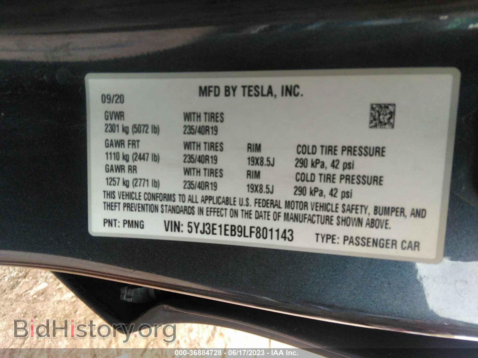 2020 TESLA MODEL 3 - VIN: 5YJ3E1EB9LF801143 - Фото 9