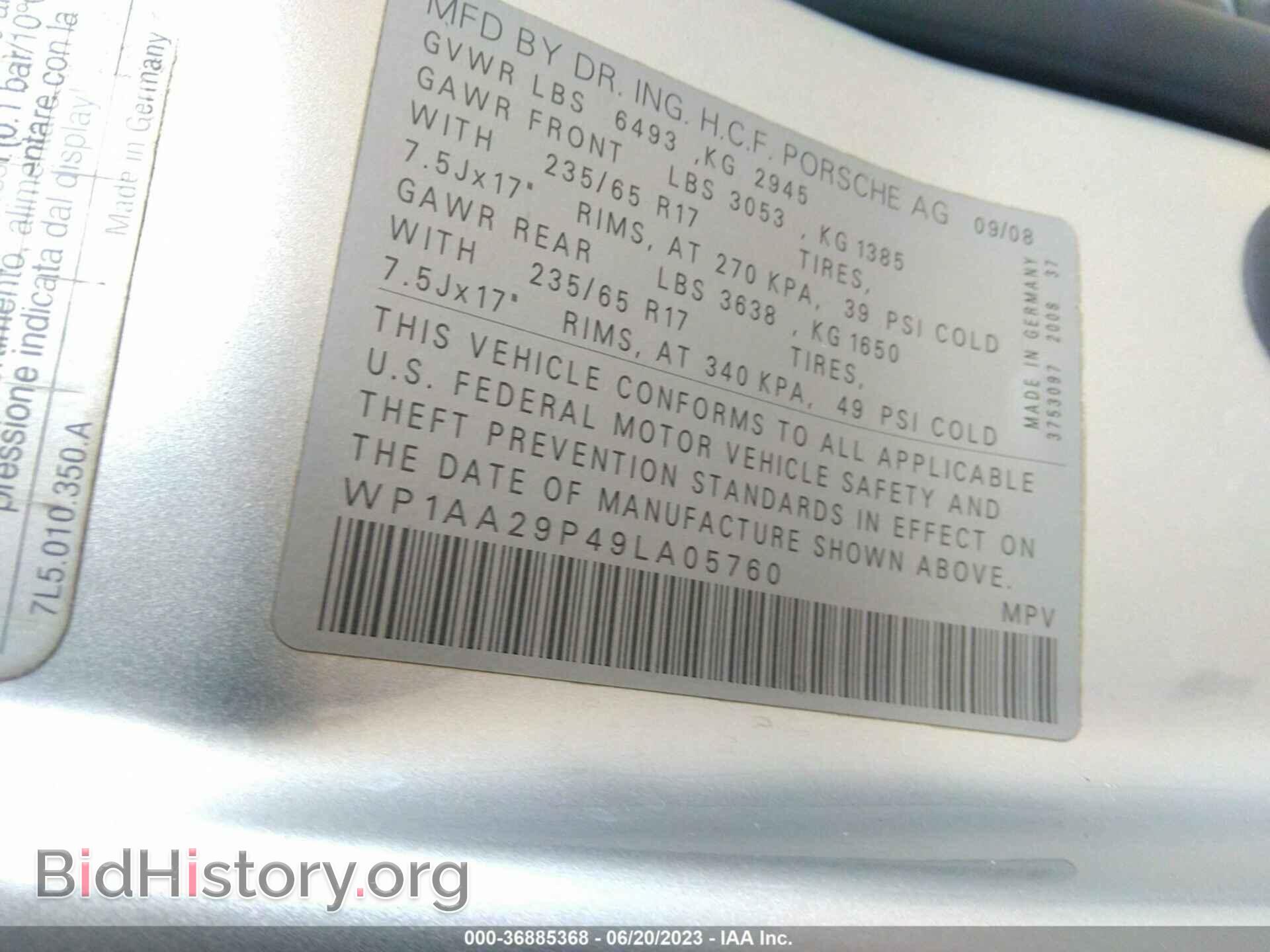 2009 PORSCHE CAYENNE - VIN: WP1AA29P49LA05760 - Фото 9