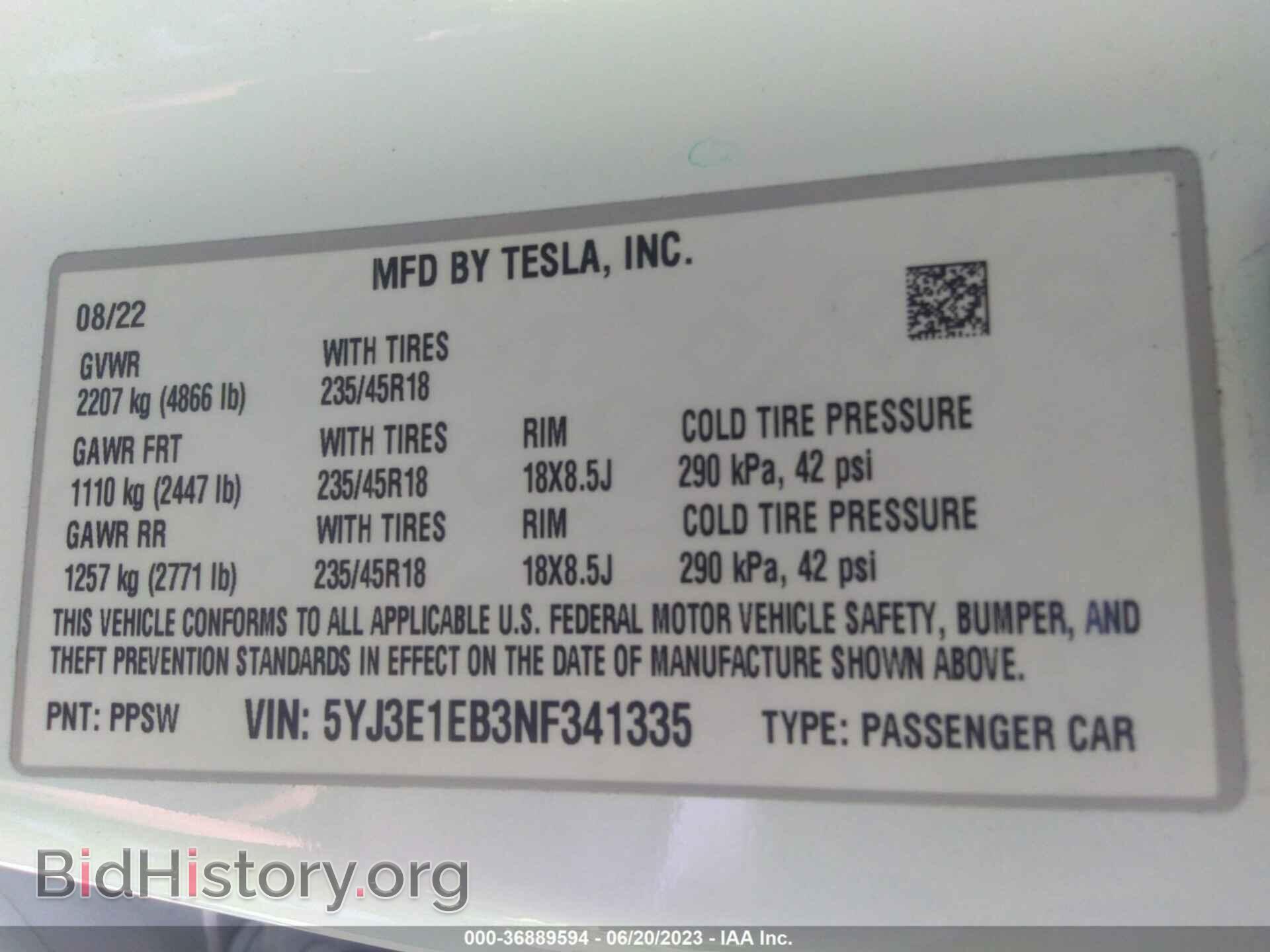 2022 TESLA MODEL 3 - VIN: 5YJ3E1EB3NF341335 - Фото 9