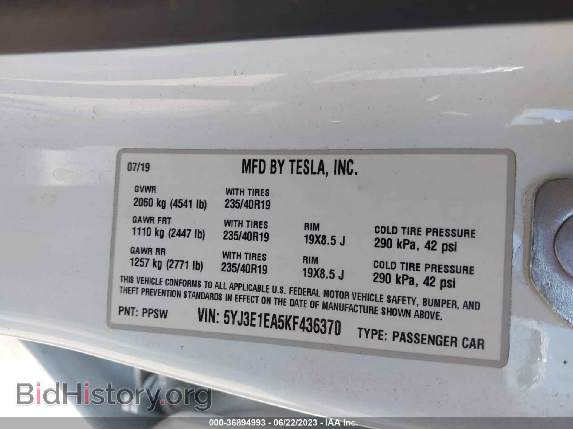 2019 TESLA MODEL 3 - VIN: 5YJ3E1EA5KF436370 - Photo 9