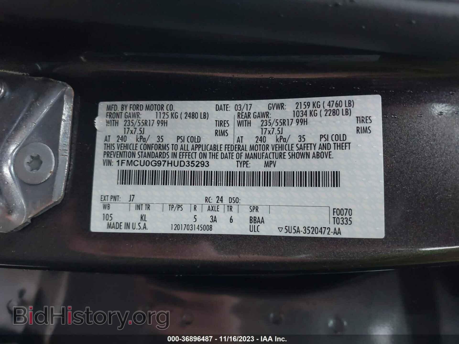 2017 FORD ESCAPE - VIN: 1FMCU0G97HUD35293 - Фото 9