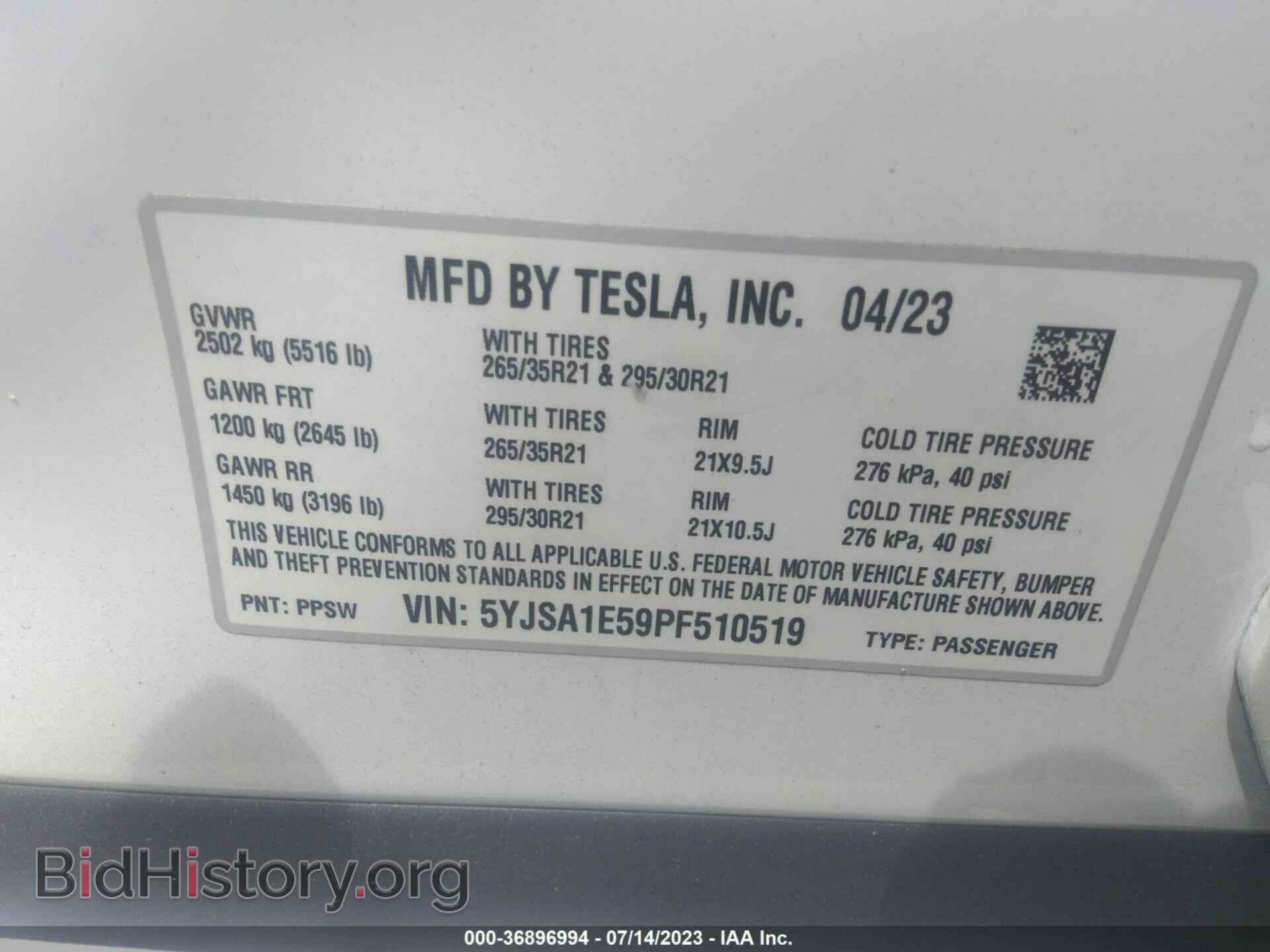2023 TESLA MODEL S - VIN: 5YJSA1E59PF510519 - Photo 9