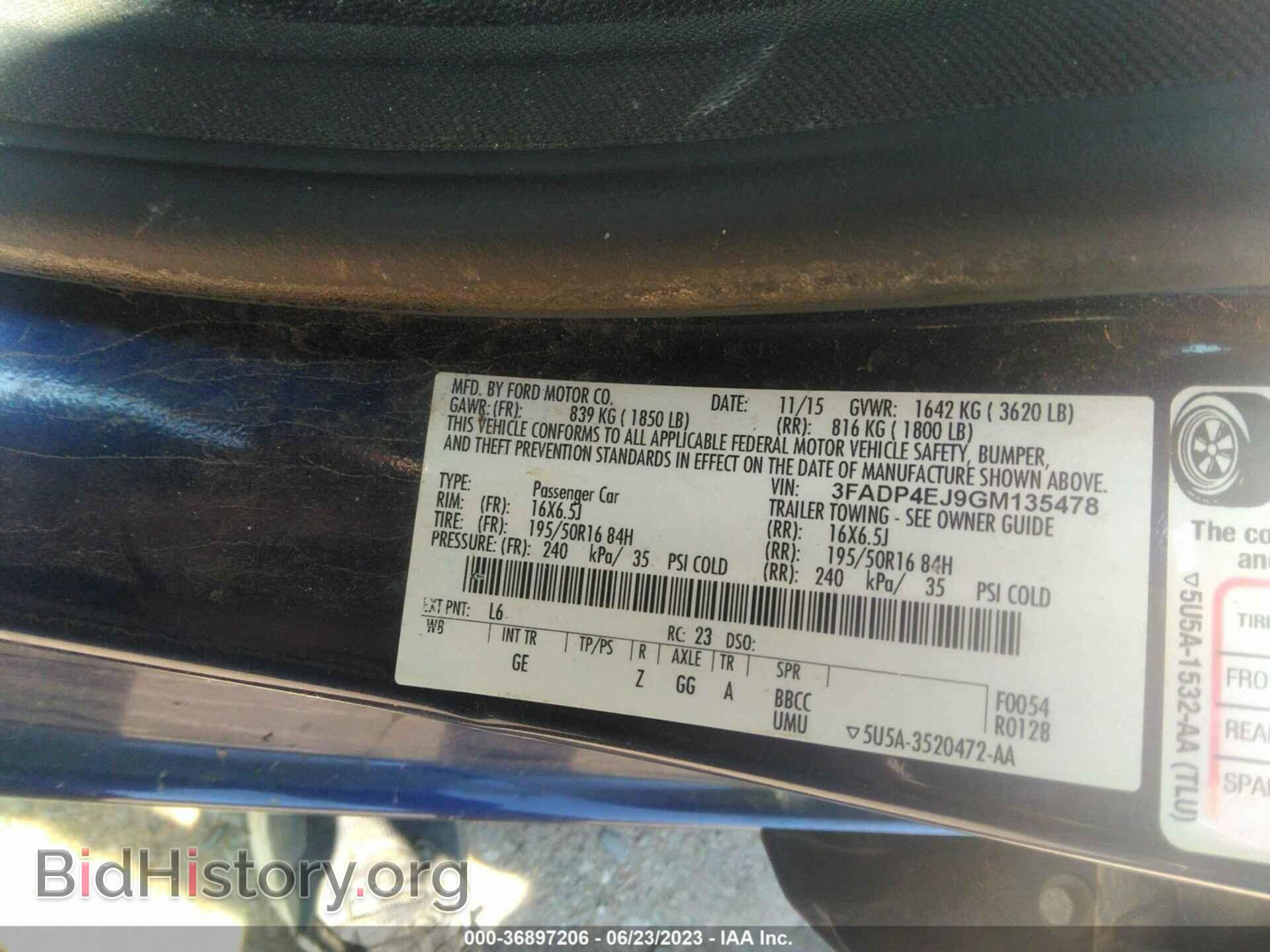 2016 FORD FIESTA - VIN: 3FADP4EJ9GM135478 - Фото 9