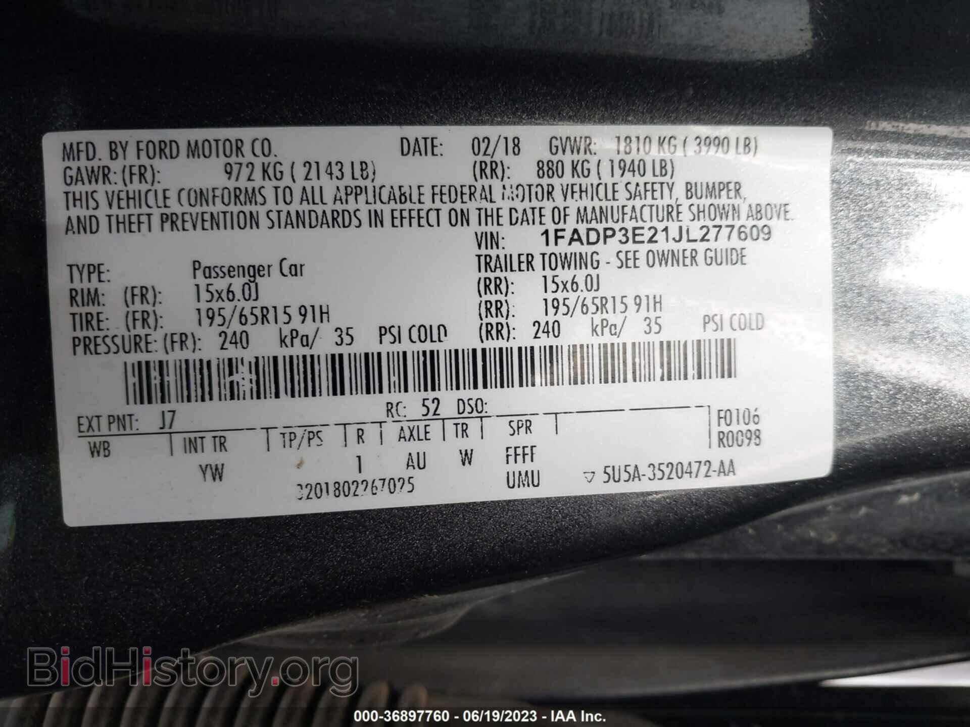 2018 FORD FOCUS - VIN: 1FADP3E21JL277609 - Фото 9