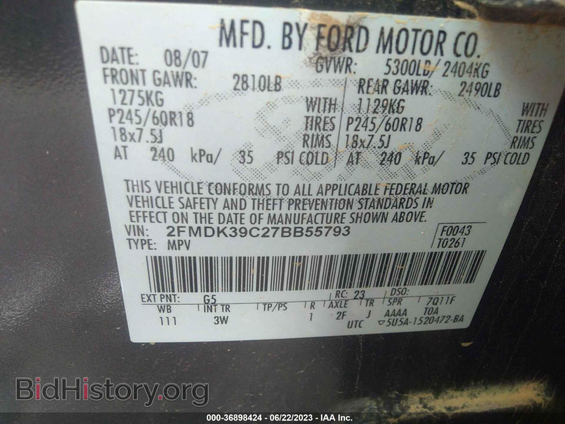 2007 FORD EDGE - VIN: 2FMDK39C27BB55793 - Photo 9