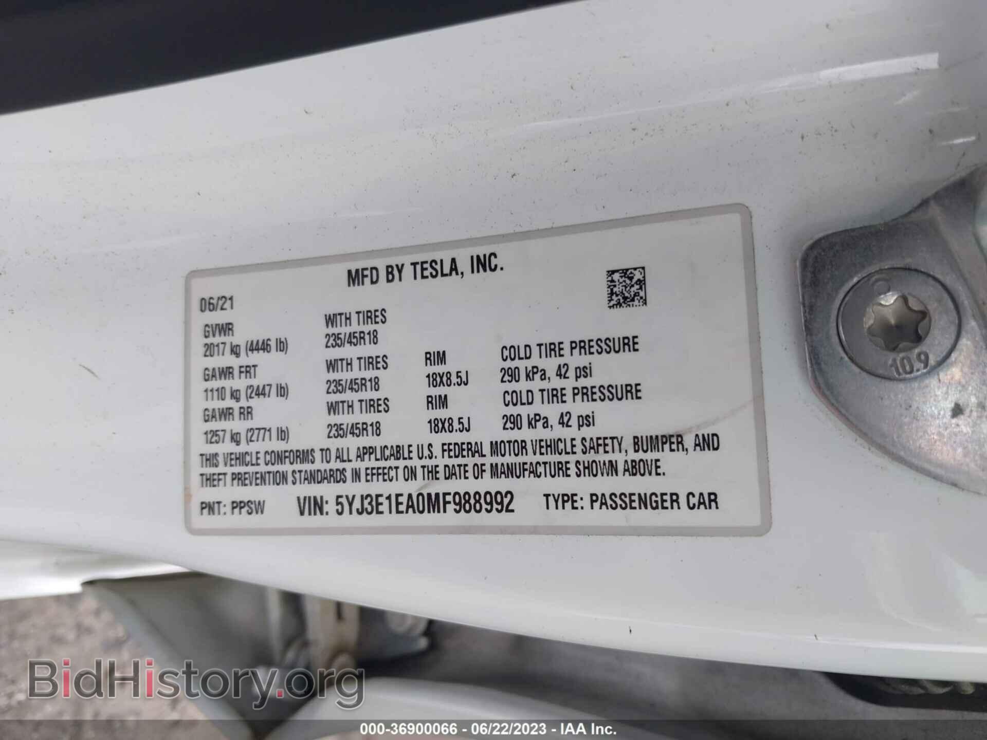 2021 TESLA MODEL 3 - VIN: 5YJ3E1EA0MF988992 - Фото 9
