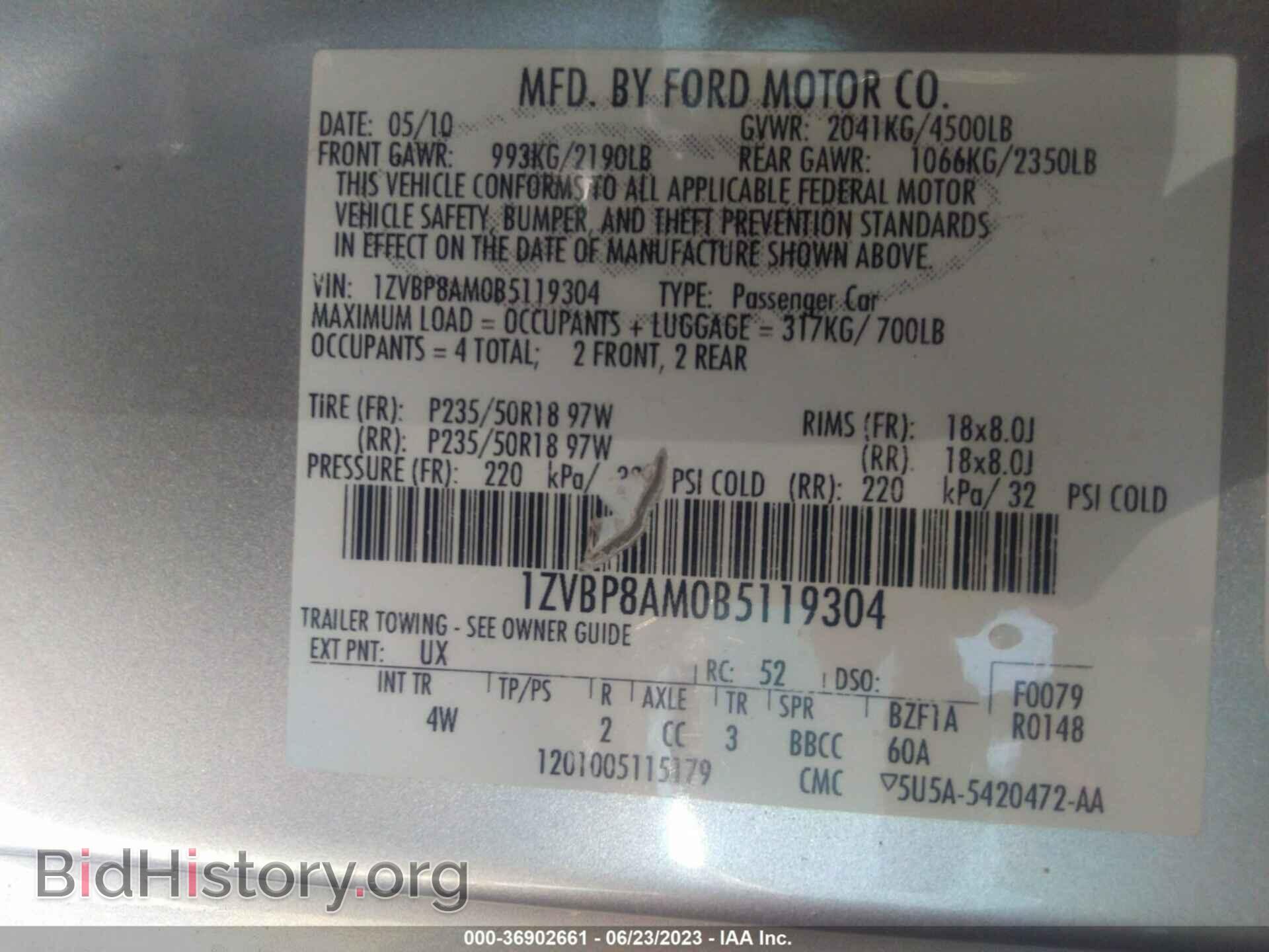 2011 FORD MUSTANG - VIN: 1ZVBP8AM0B5119304 - Фото 9