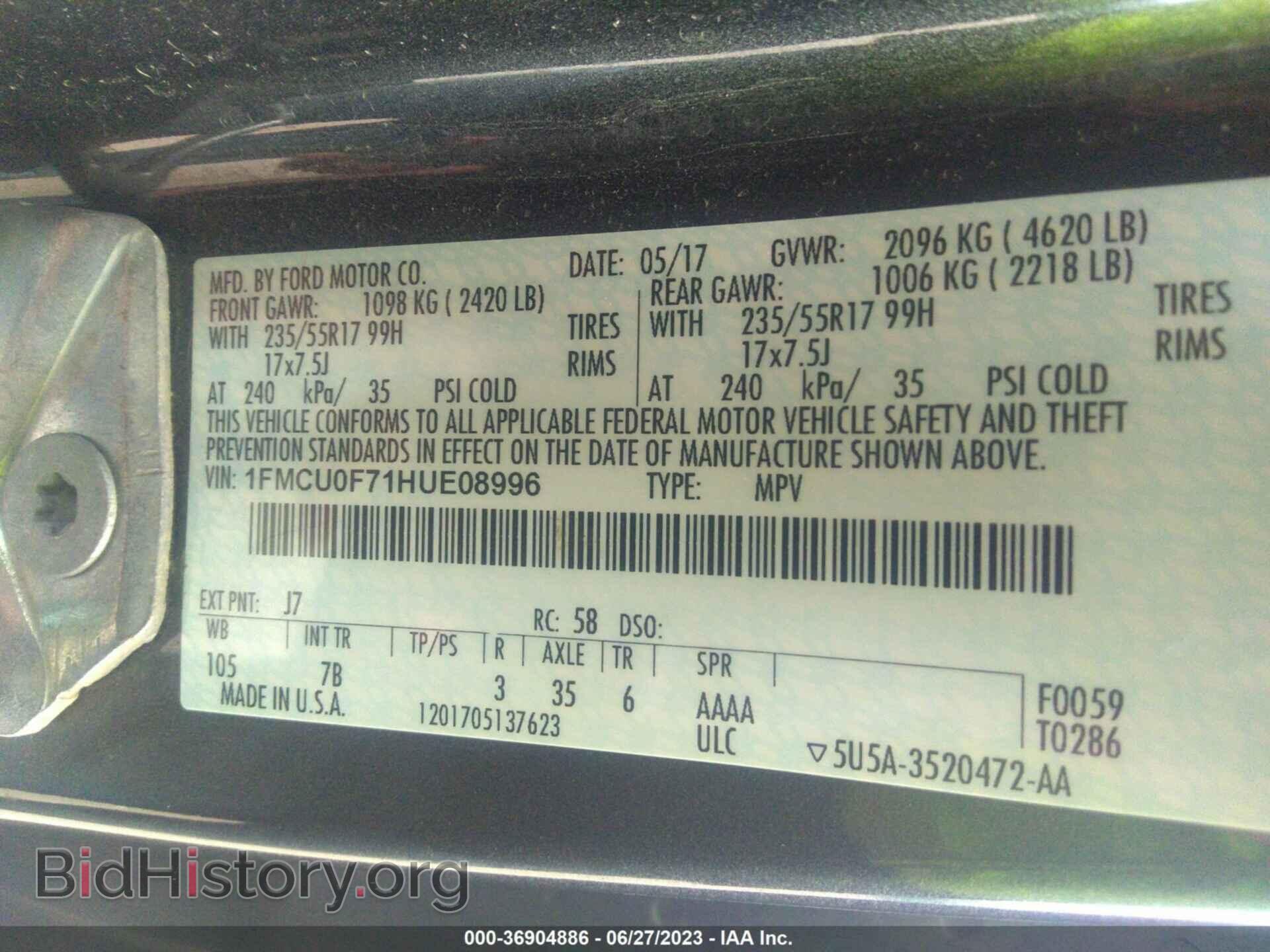 2017 FORD ESCAPE - VIN: 1FMCU0F71HUE08996 - Фото 9