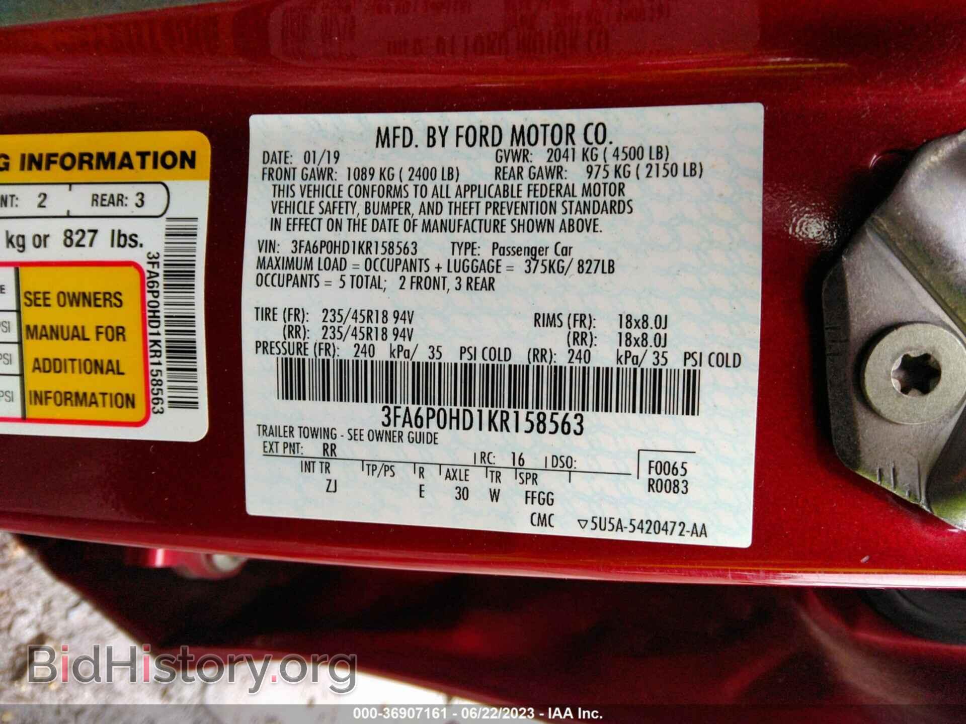 2019 FORD FUSION - VIN: 3FA6P0HD1KR158563 - Фото 9