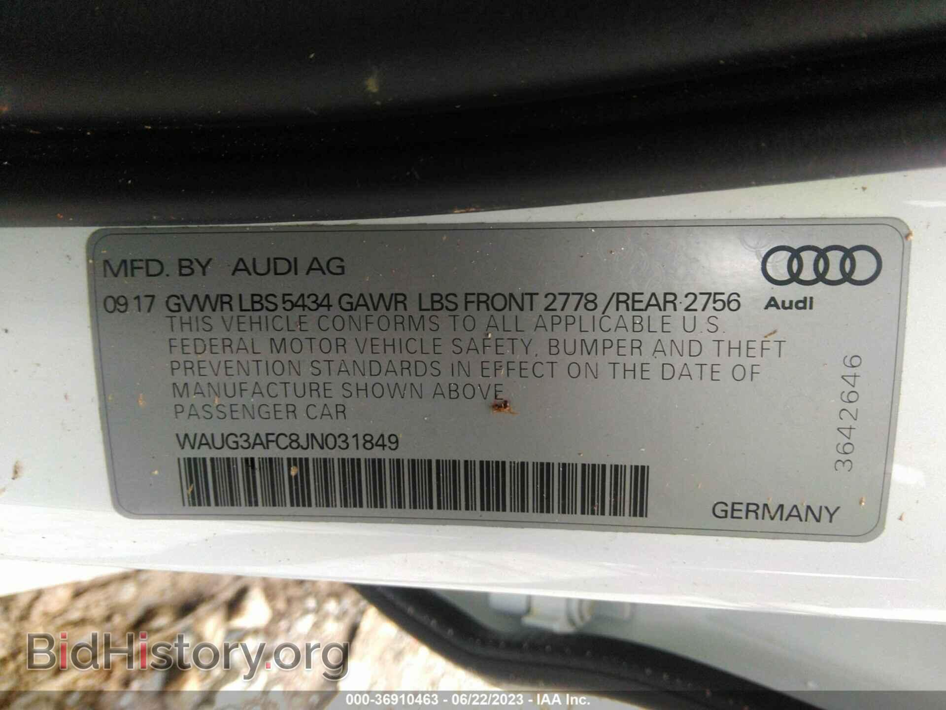 2018 AUDI A6 - VIN: WAUG3AFC8JN031849 - Фото 9