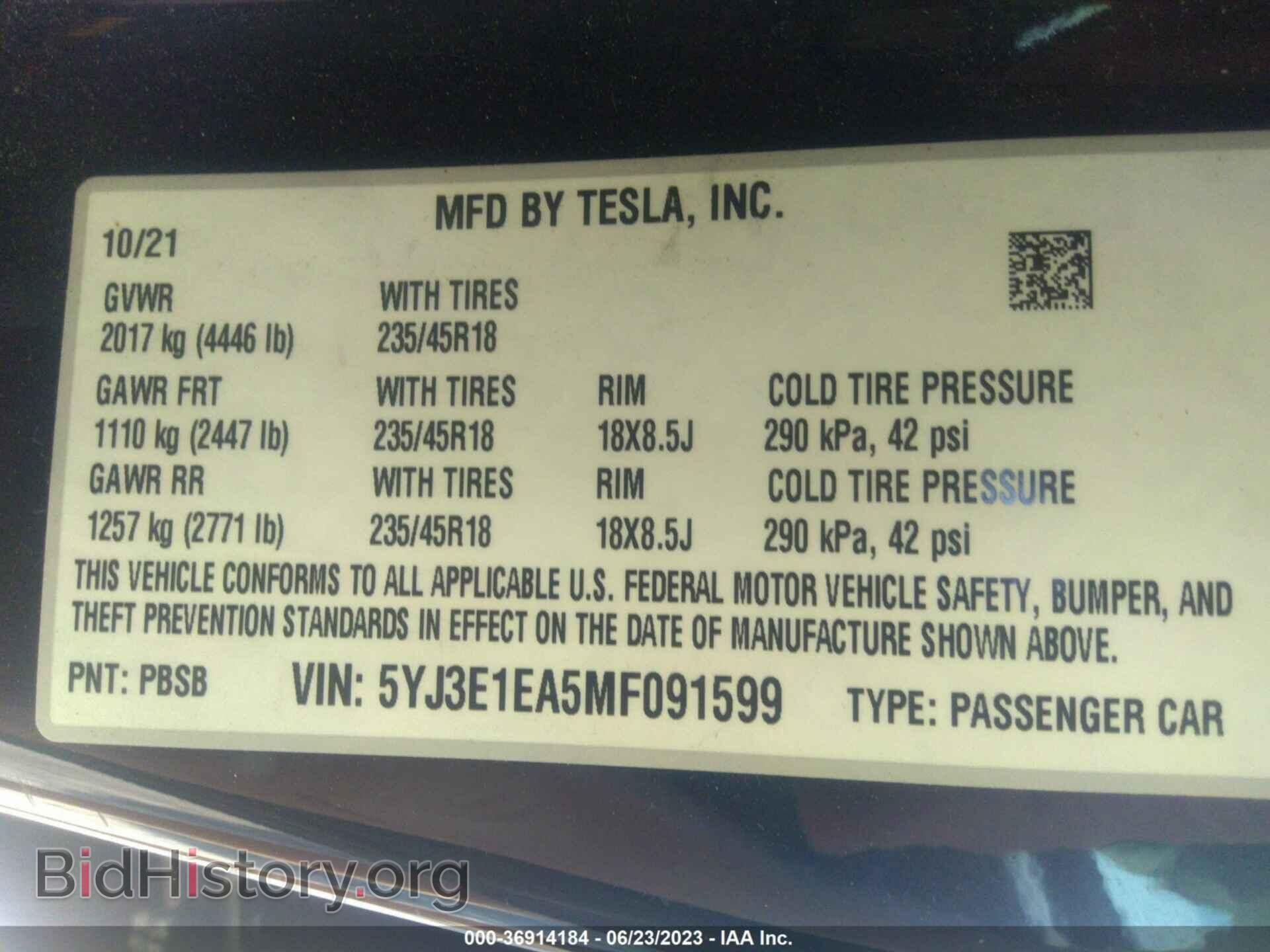 2021 TESLA MODEL 3 - VIN: 5YJ3E1EA5MF091599 - Photo 9