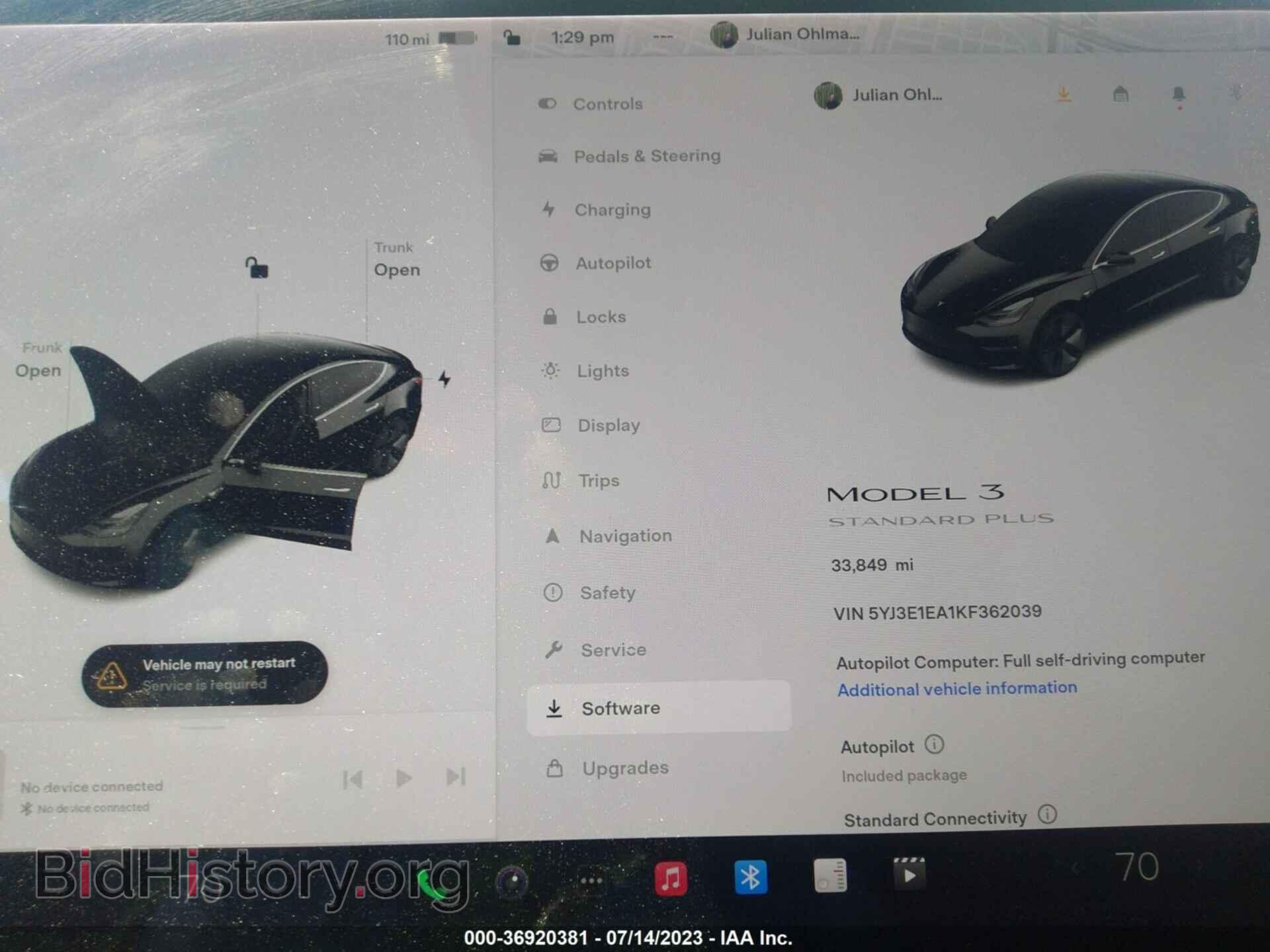 2019 TESLA MODEL 3 - VIN: 5YJ3E1EA1KF362039 - Фото 7