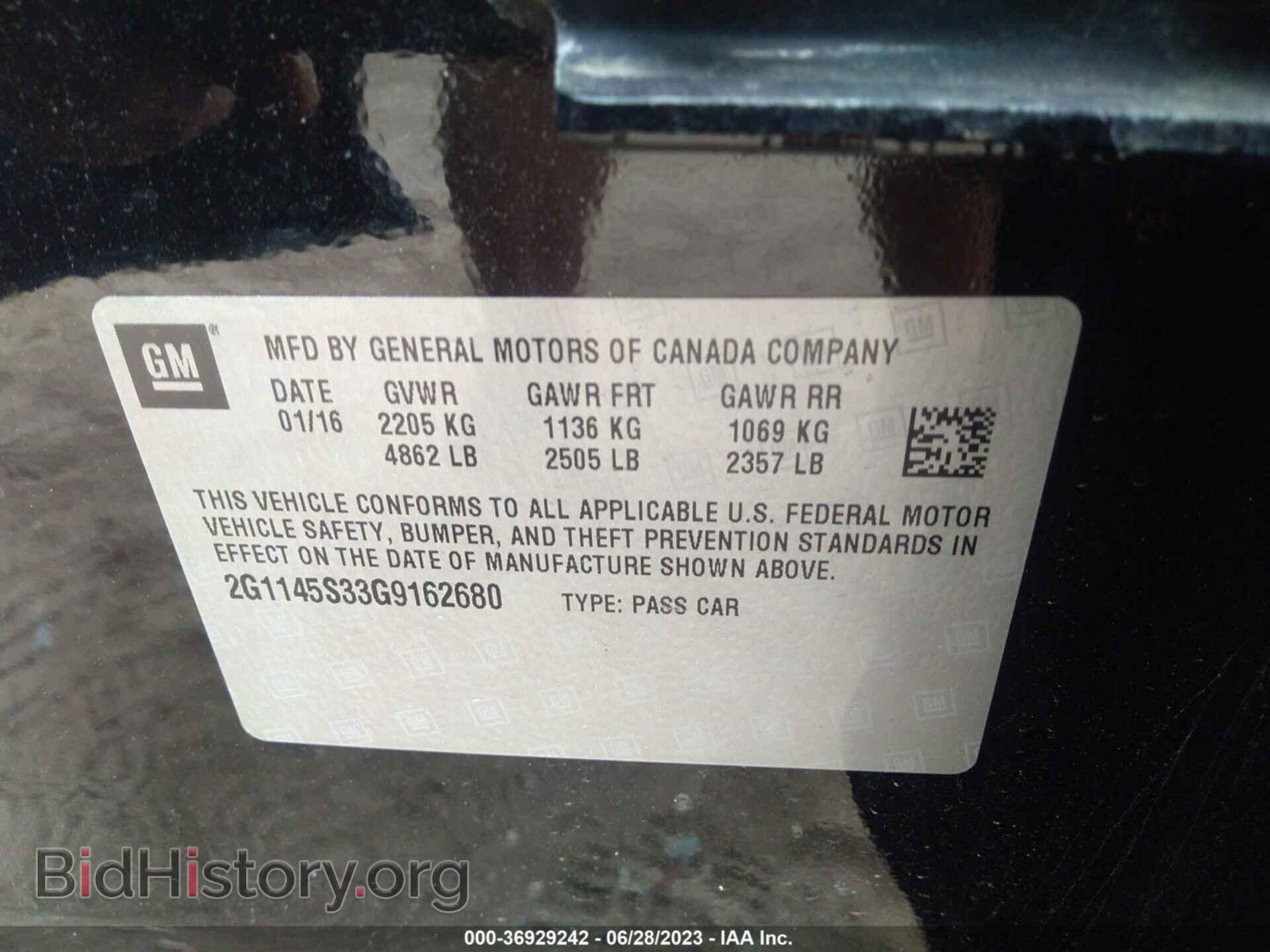 2016 CHEVROLET IMPALA - VIN: 2G1145S33G9162680 - Фото 9