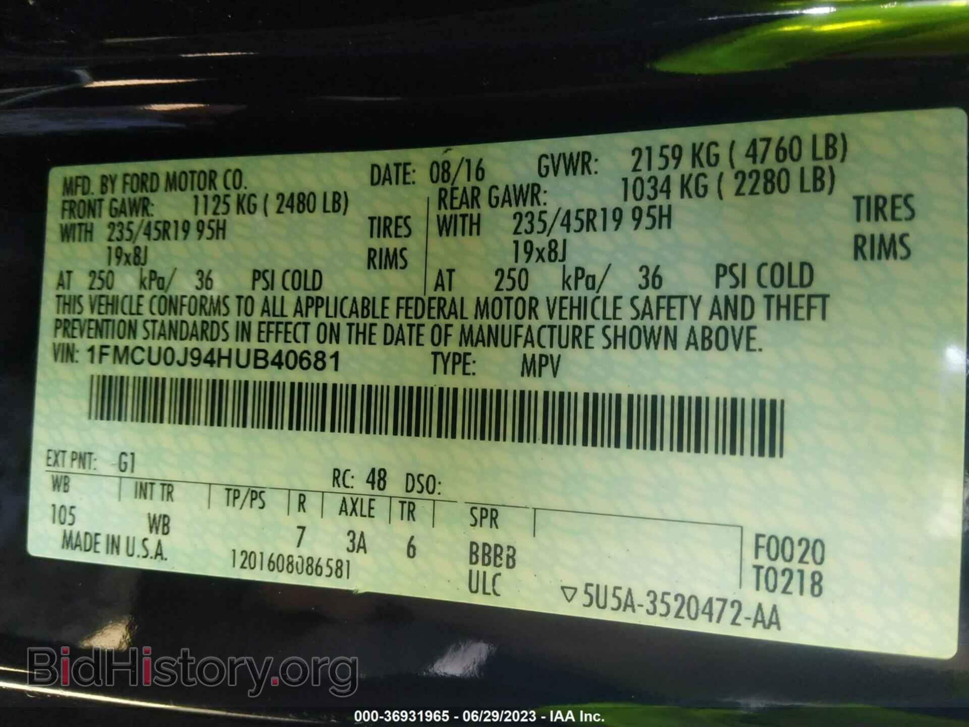 2017 FORD ESCAPE - VIN: 1FMCU0J94HUB40681 - Photo 9