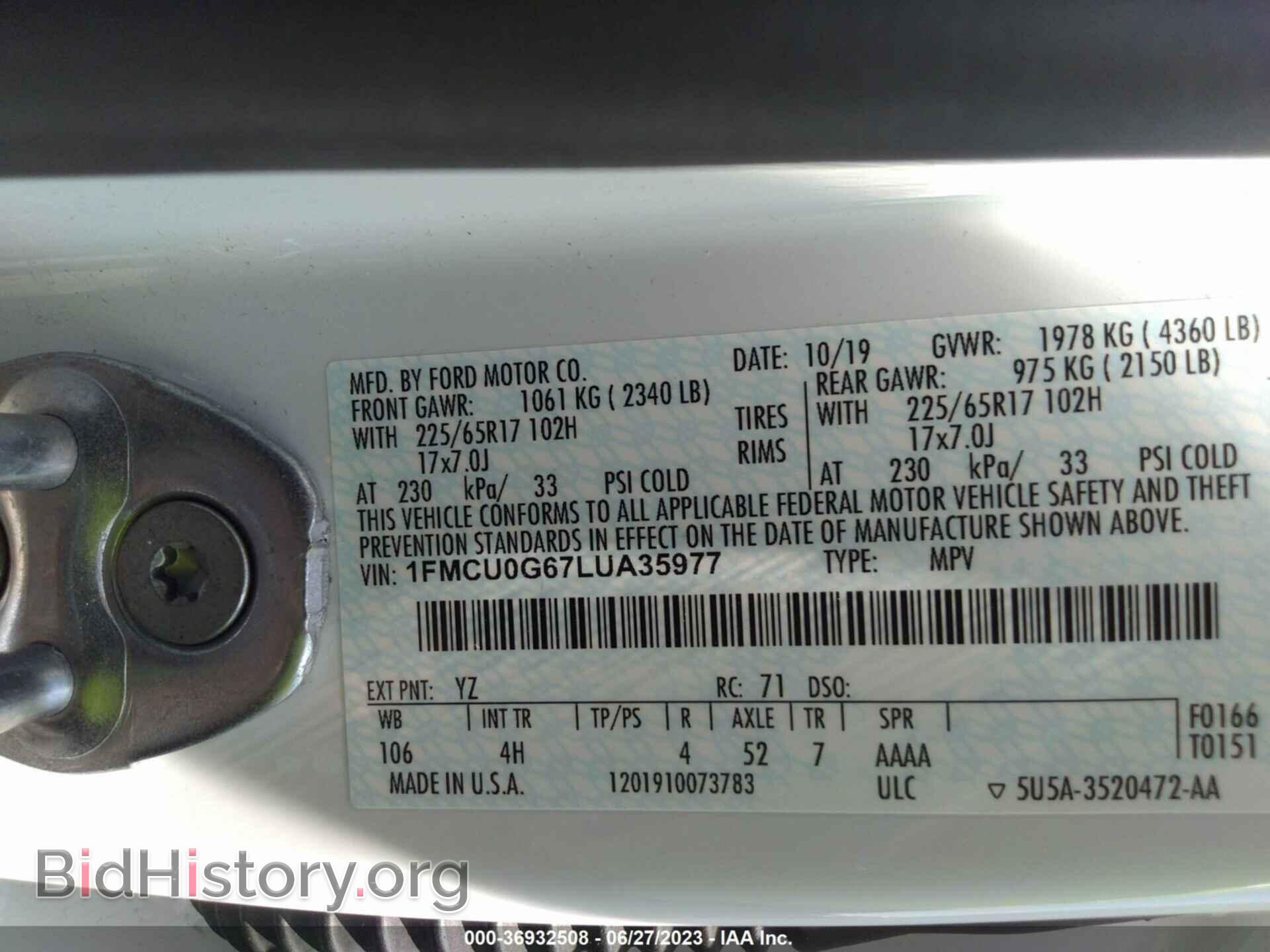 2020 FORD ESCAPE - VIN: 1FMCU0G67LUA35977 - Photo 9