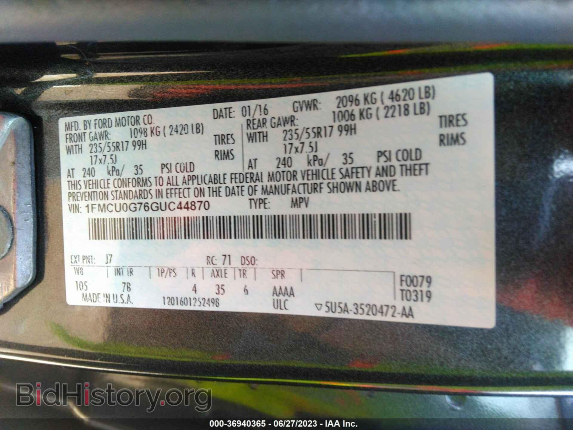 2016 FORD ESCAPE - VIN: 1FMCU0G76GUC44870 - Фото 9