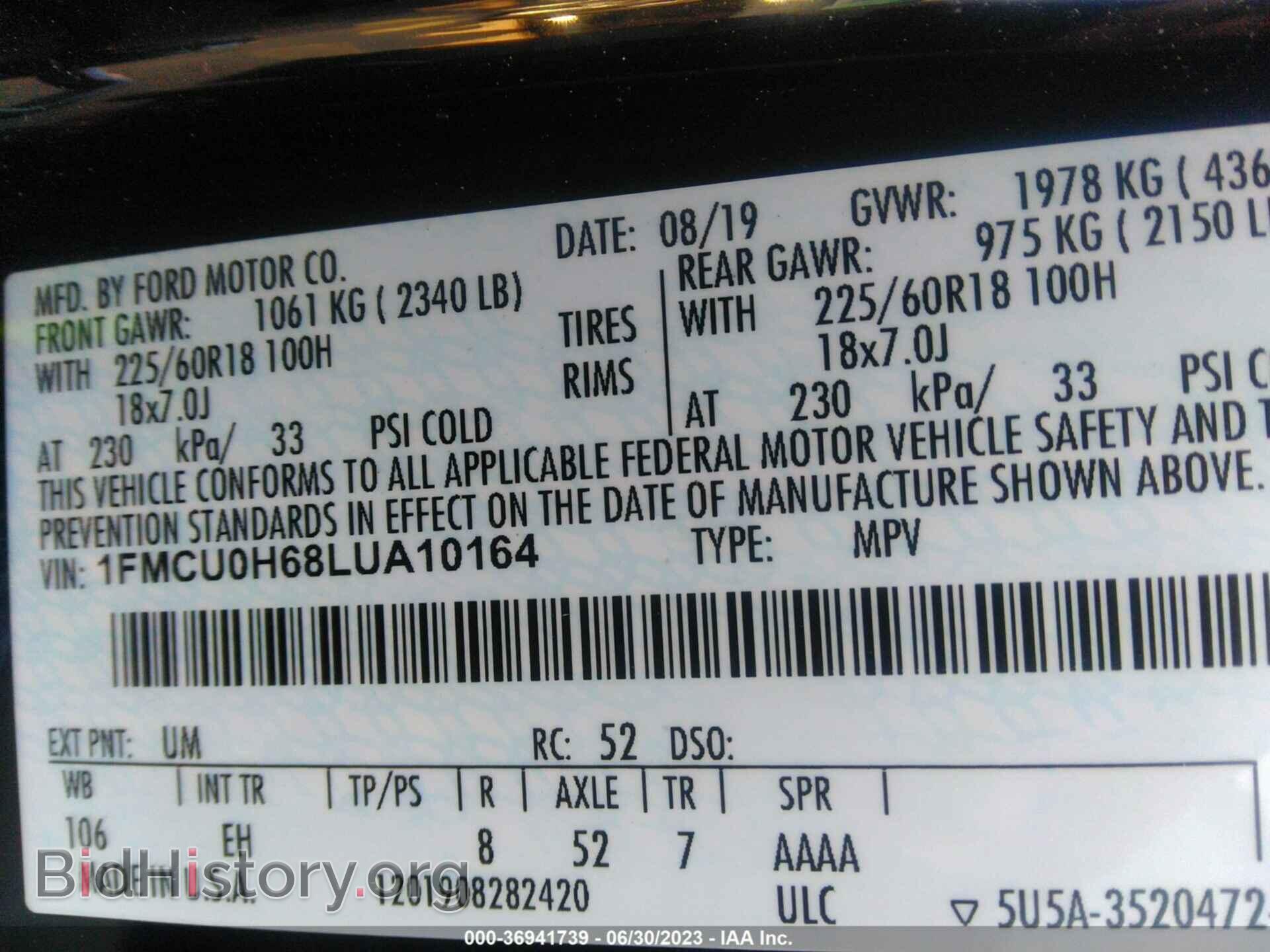 2020 FORD ESCAPE - VIN: 1FMCU0H68LUA10164 - Photo 9