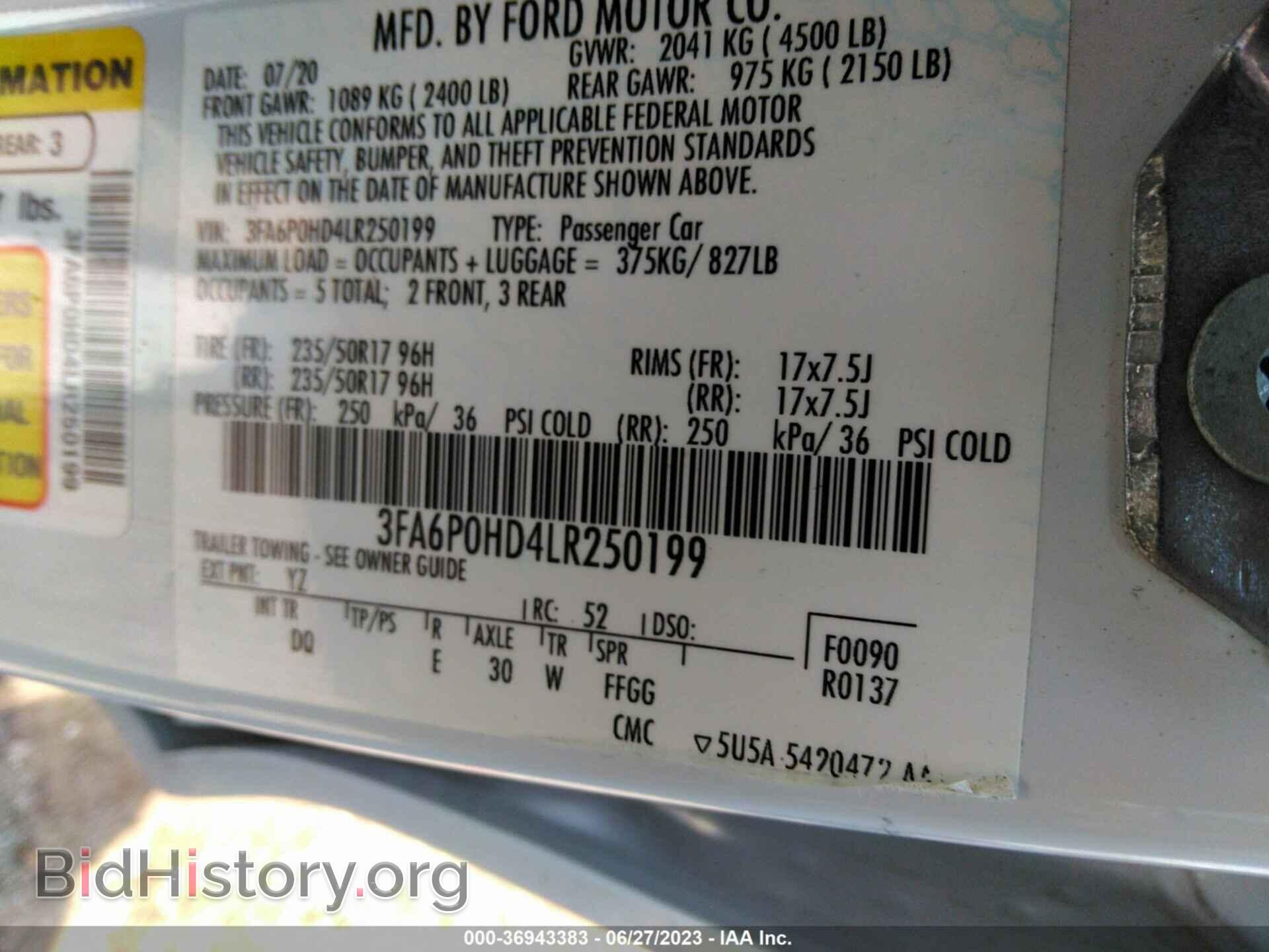 2020 FORD FUSION - VIN: 3FA6P0HD4LR250199 - Фото 9