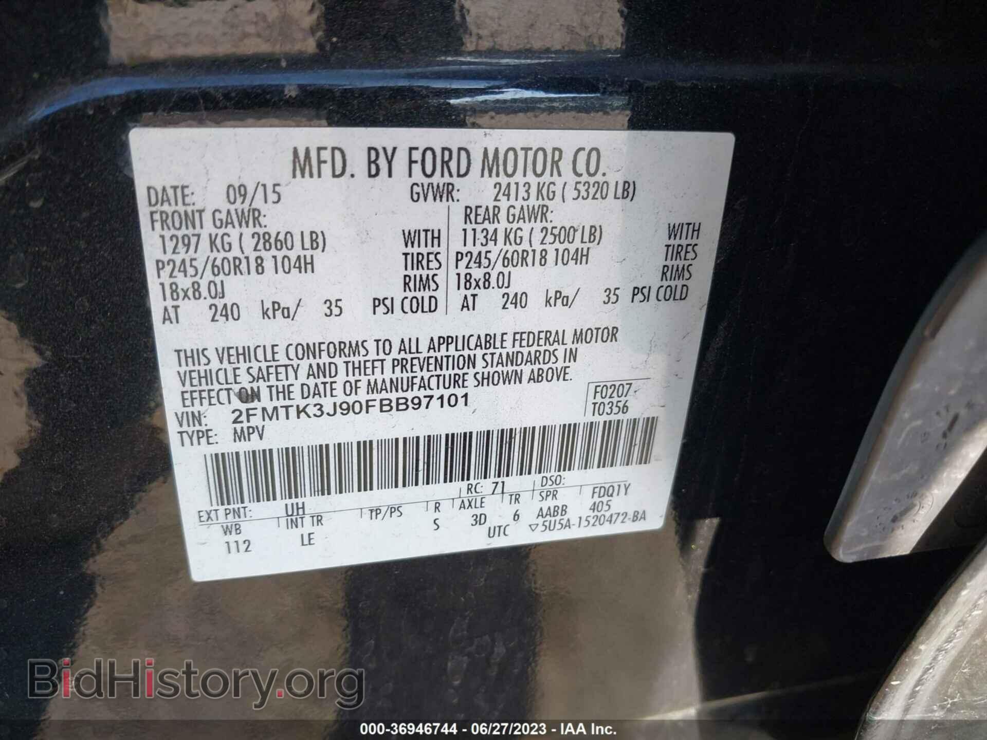 2015 FORD EDGE - VIN: 2FMTK3J90FBB97101 - Photo 9