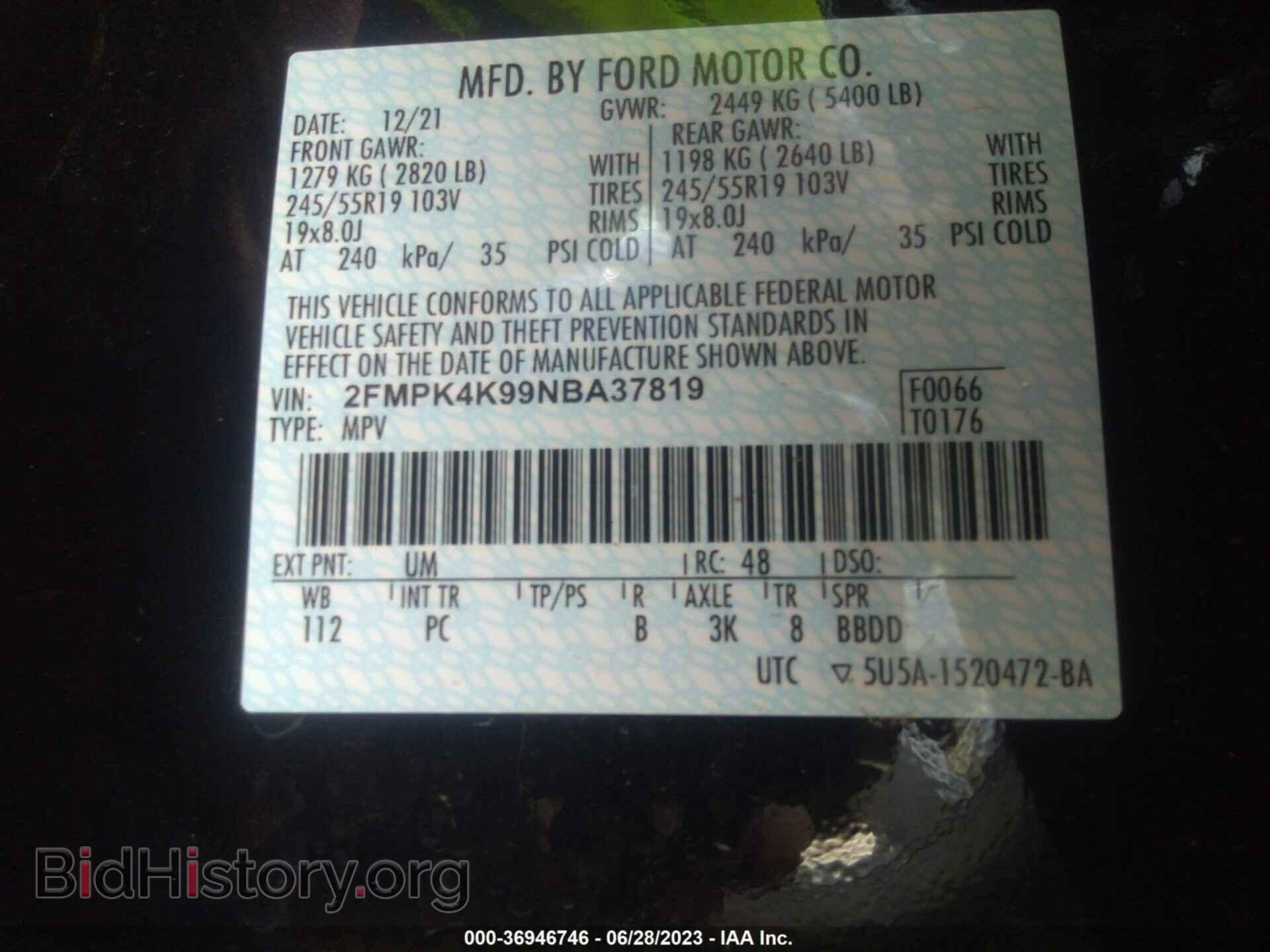 2022 FORD EDGE - VIN: 2FMPK4K99NBA37819 - Photo 9