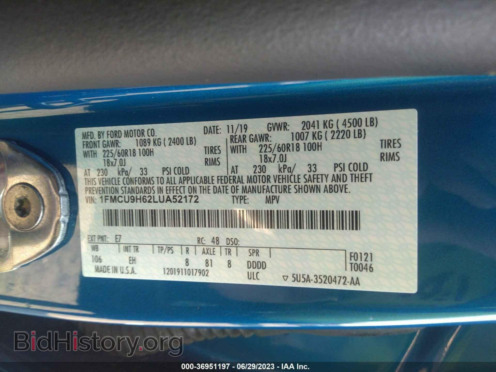 2020 FORD ESCAPE - VIN: 1FMCU9H62LUA52172 - Фото 9
