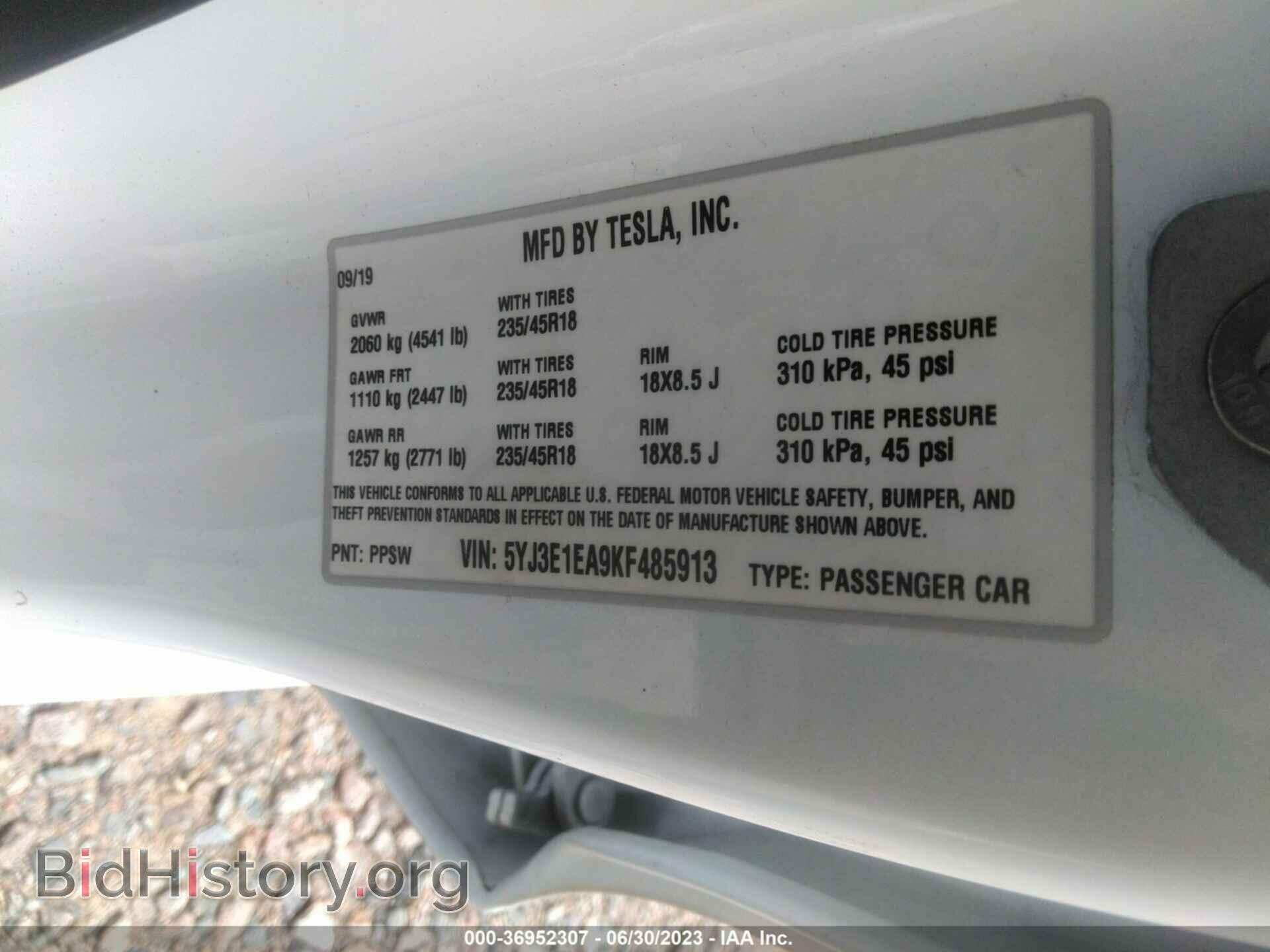 2019 TESLA MODEL 3 - VIN: 5YJ3E1EA9KF485913 - Фото 9