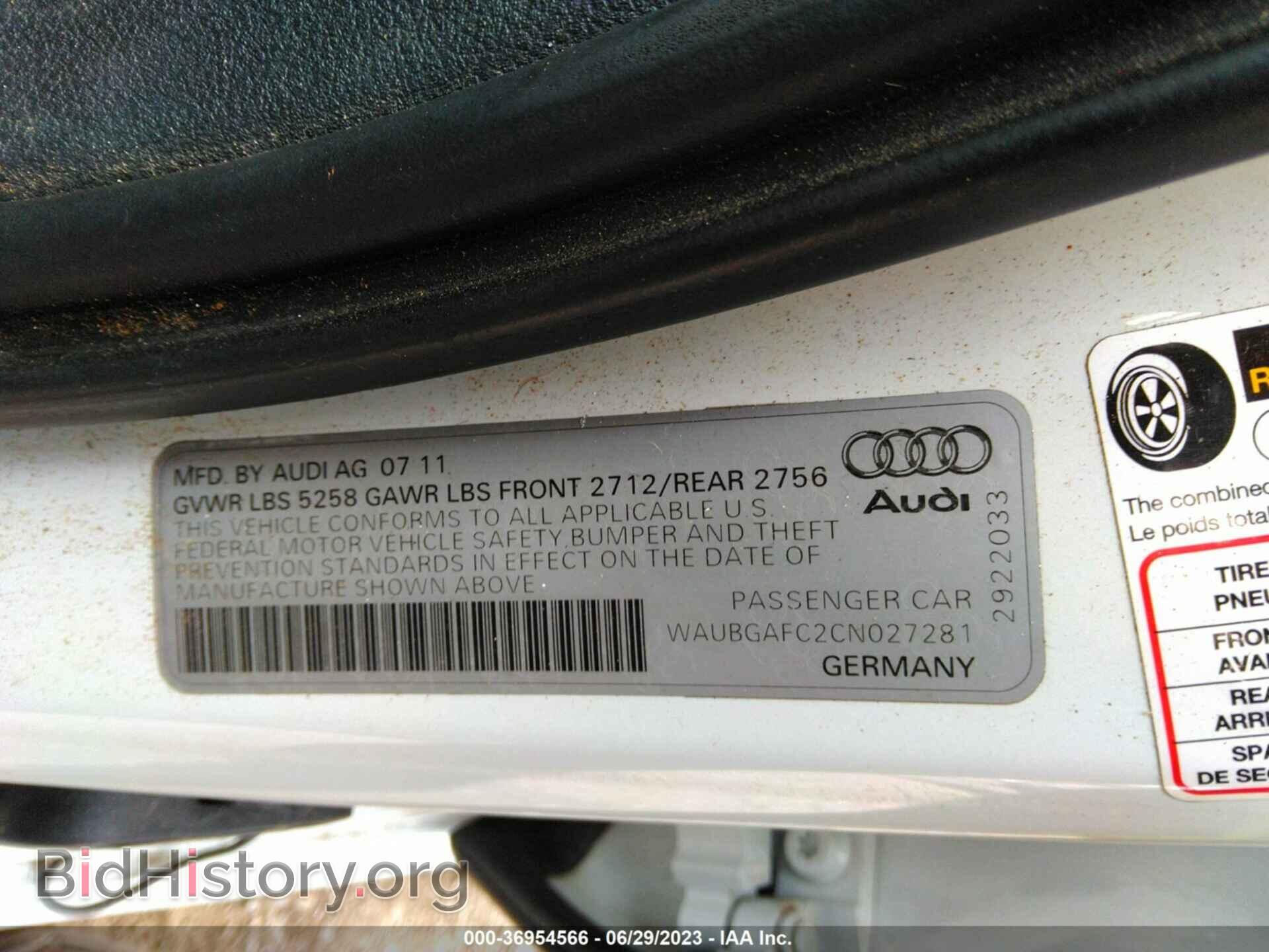 2012 AUDI A6 - VIN: WAUBGAFC2CN027281 - Фото 9