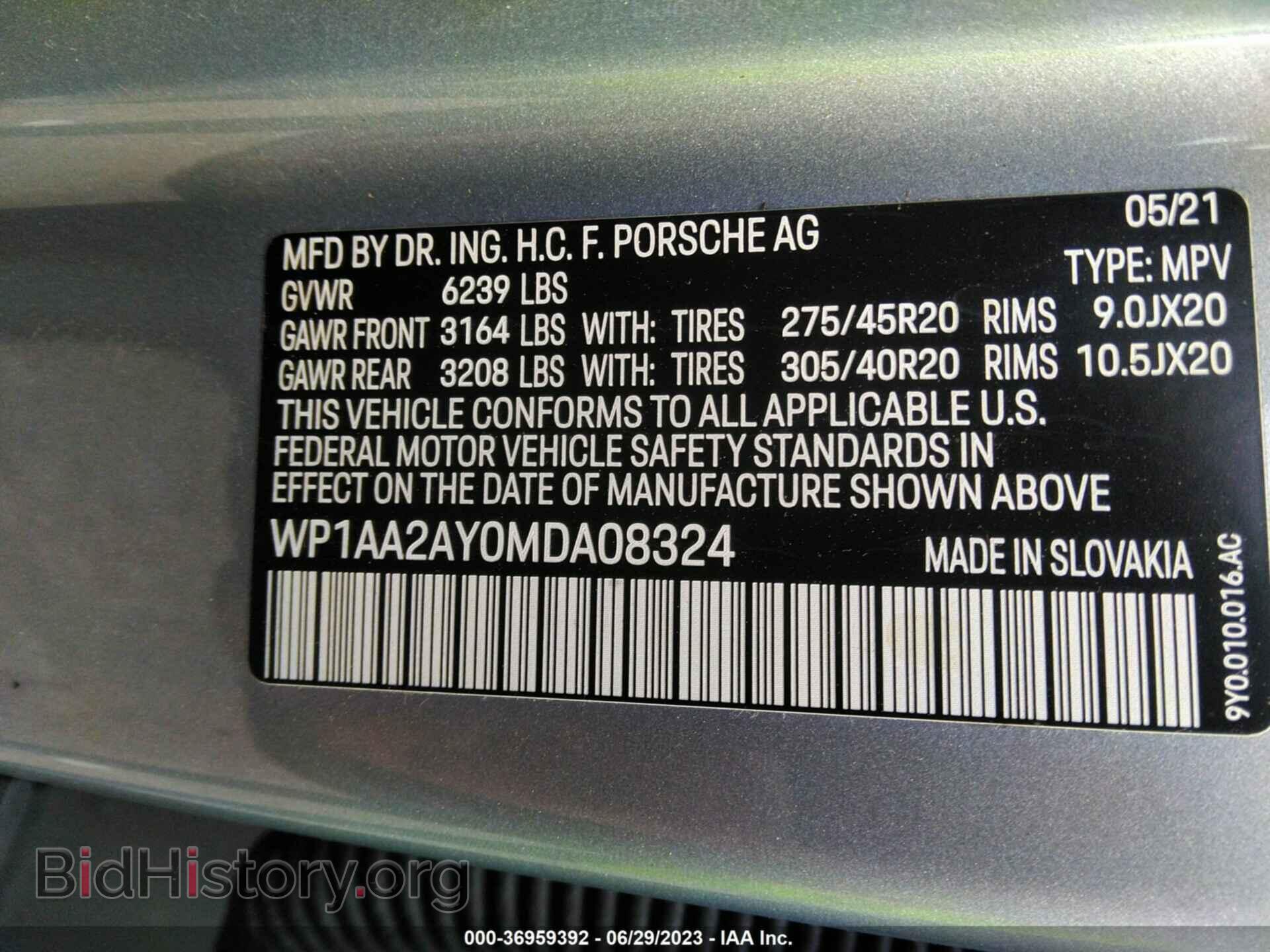2021 PORSCHE CAYENNE - VIN: WP1AA2AY0MDA08324 - Фото 9