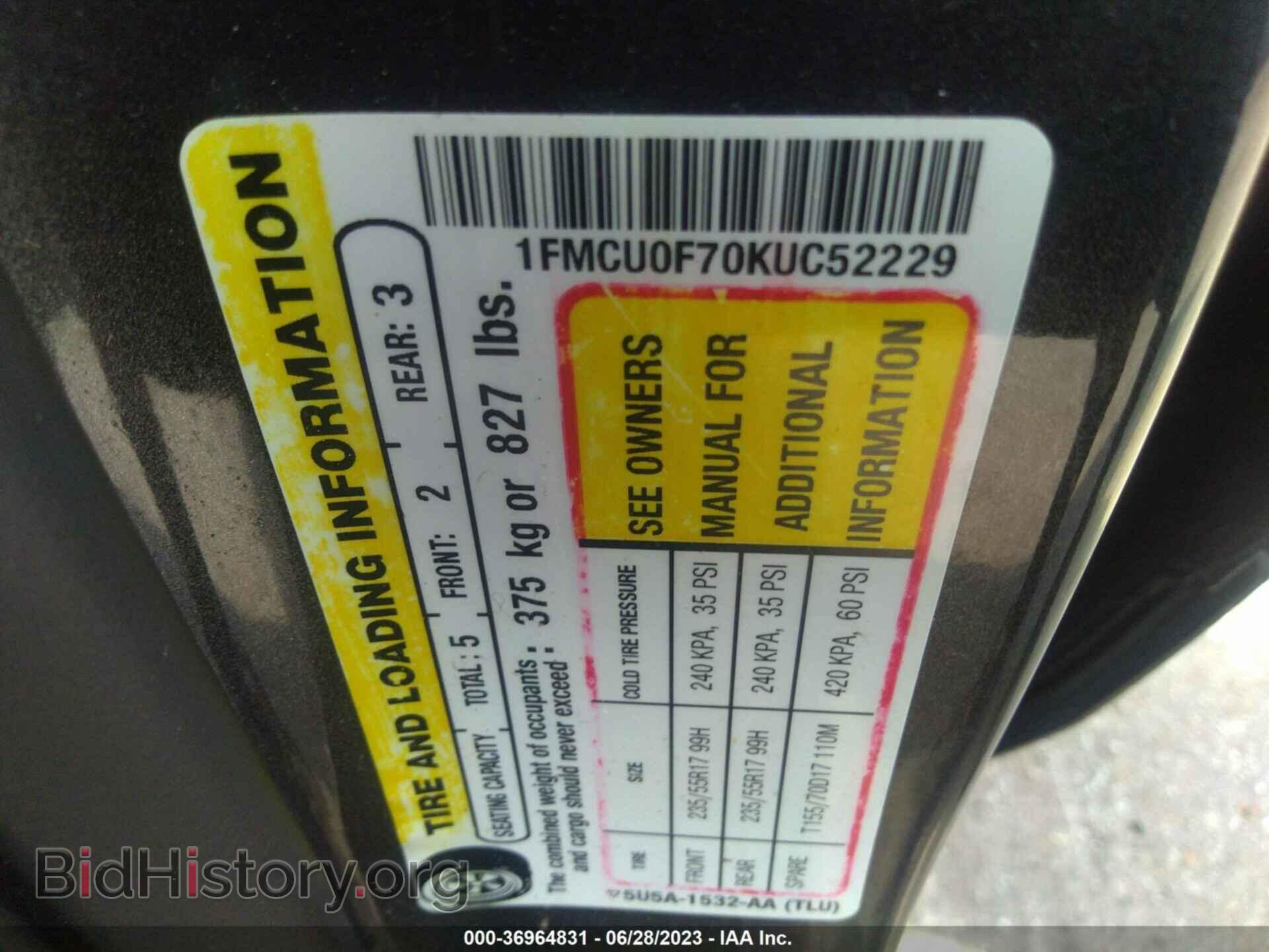 2019 FORD ESCAPE - VIN: 1FMCU0F70KUC52229 - Фото 9