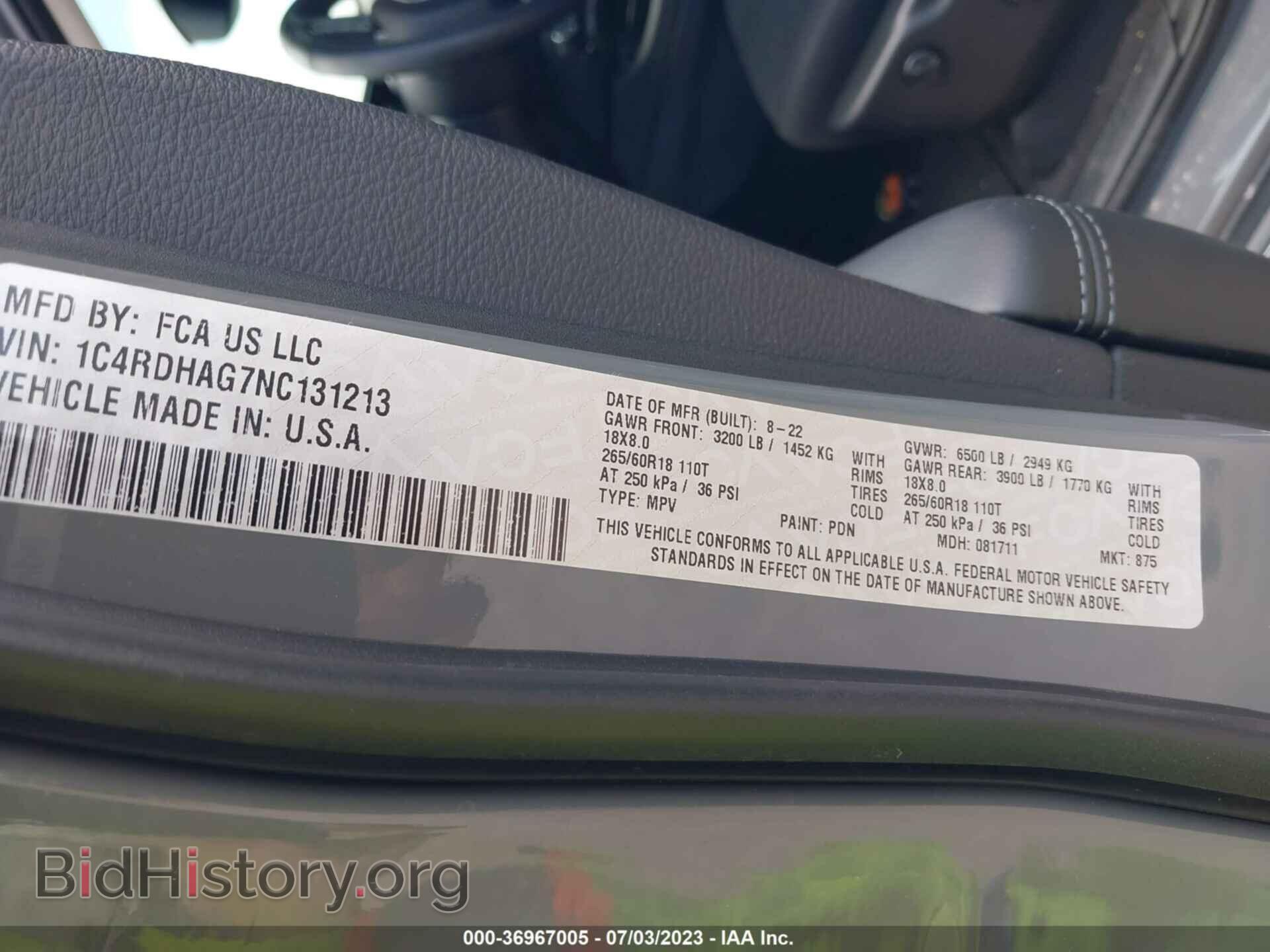 2022 DODGE DURANGO - VIN: 1C4RDHAG7NC131213 - Фото 9