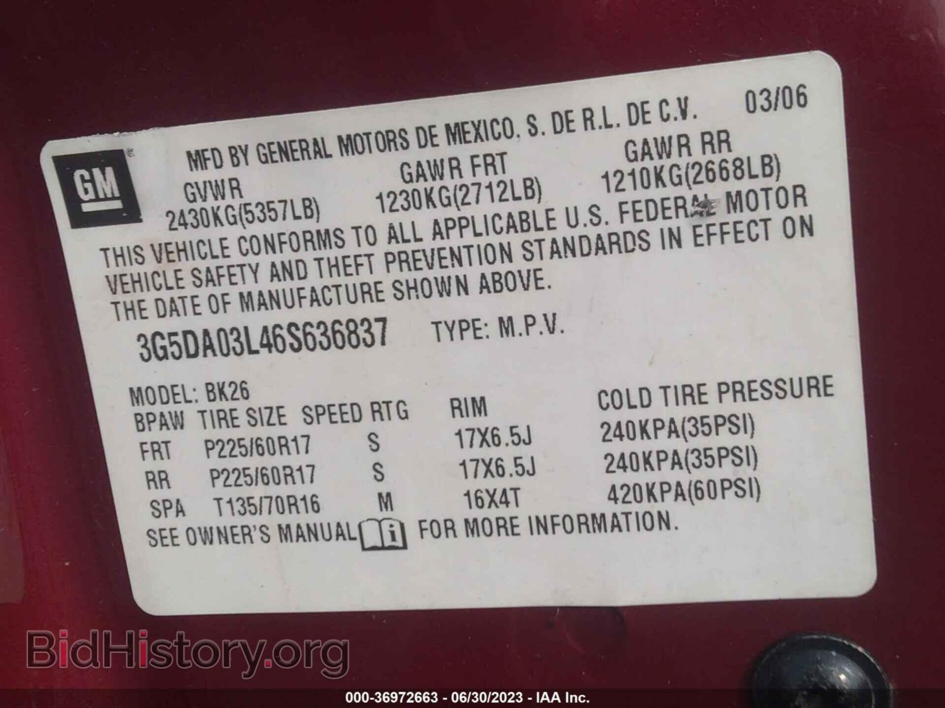 2006 BUICK RENDEZVOUS - VIN: 3G5DA03L46S636837 - Photo 9
