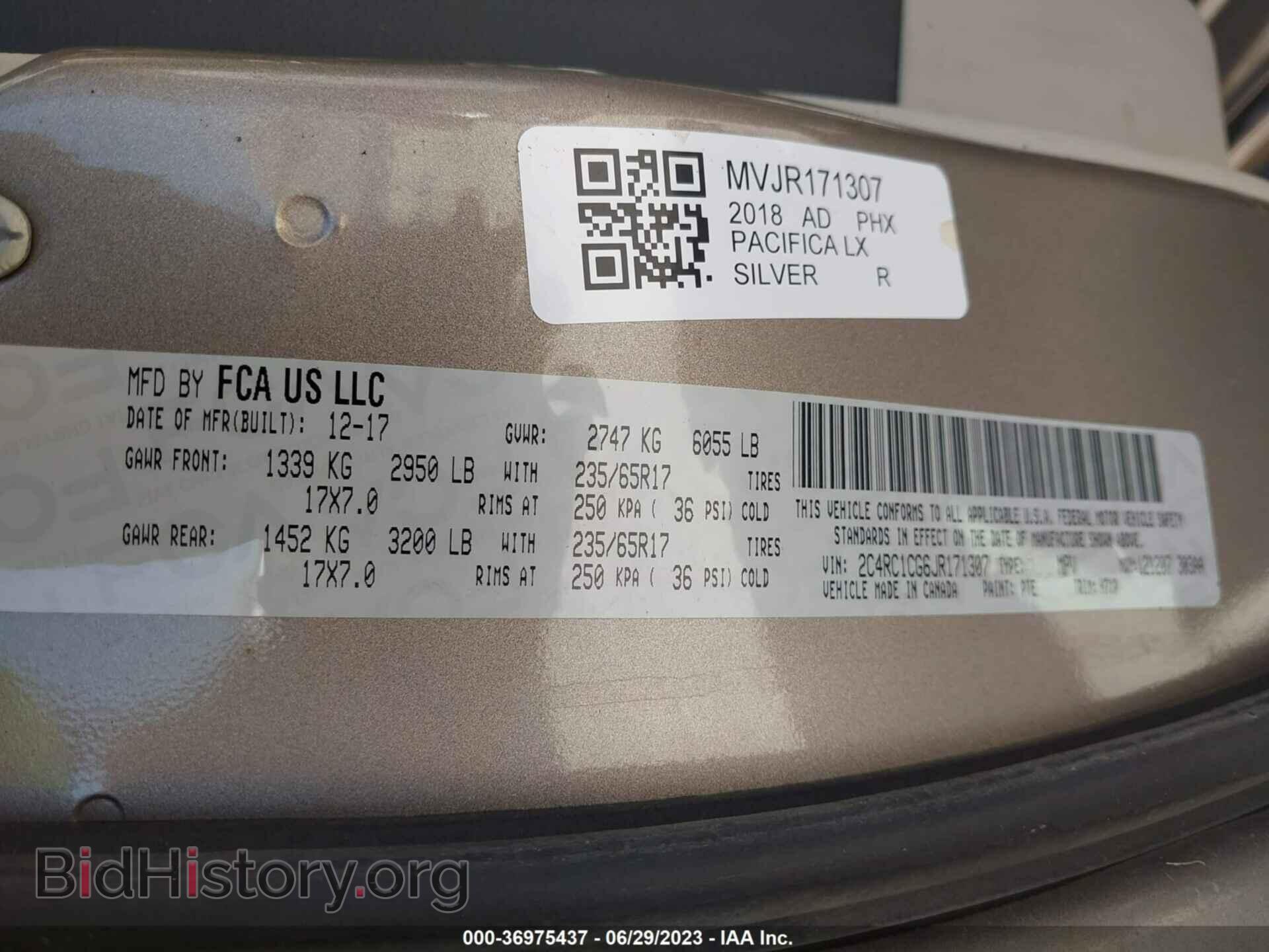 2018 CHRYSLER PACIFICA - VIN: 2C4RC1CG6JR171307 - Фото 9